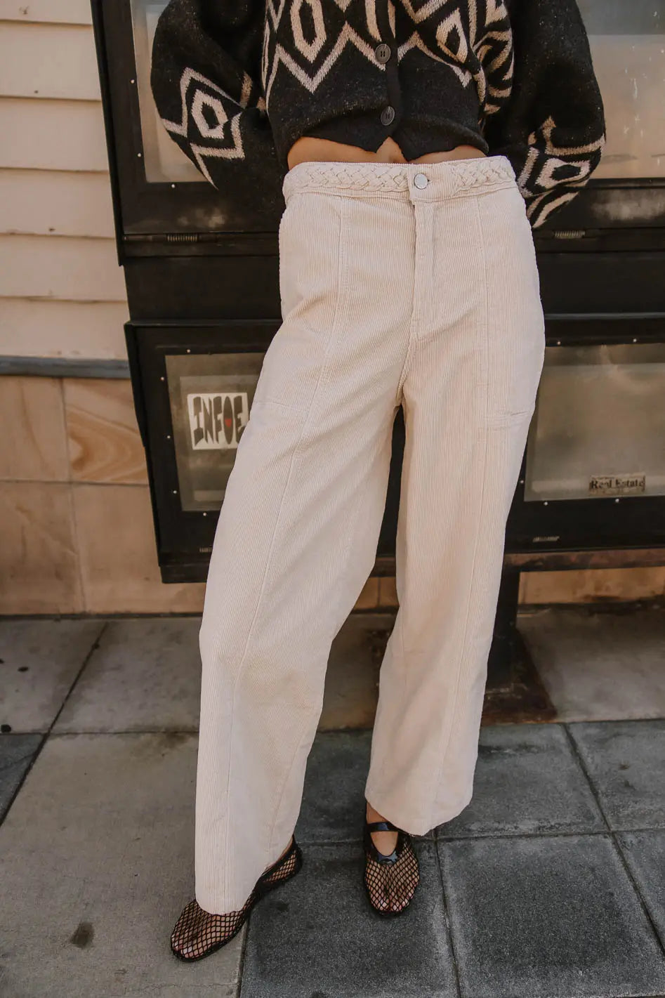 Ariella Women's Corduroy Pants in Ivory - Soft & Comfortable High-Waisted Trousers for Fall & Winter | Perfect for Casual Outfits, Office Wear & Weekend Errands