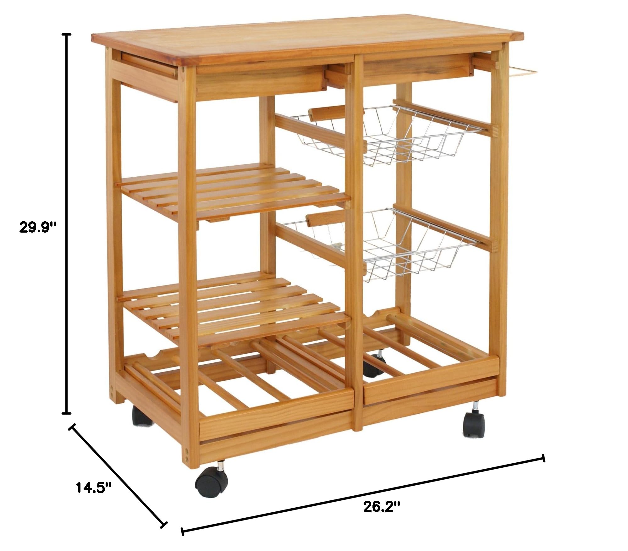 HomGarden Wooden Rolling Kitchen Storage Cart with Drawer, Shelves & Basket - Mobile Dining Island Trolley, Countertop Stand & Microwave Cart for Small Spaces | Perfect for Kitchen Organization, Pantry Storage & Dining Room Serving