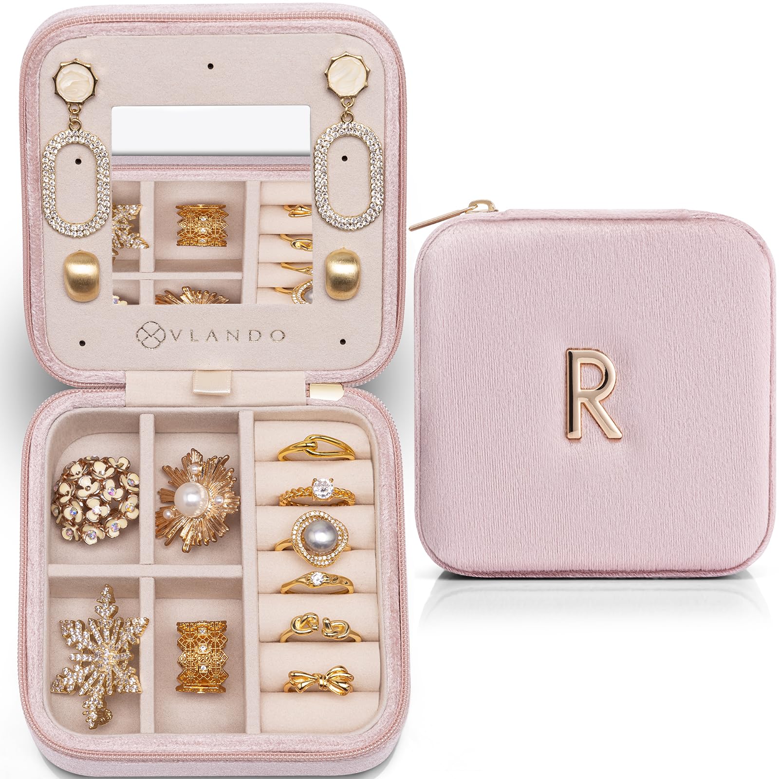 Personalized Initial Jewelry Box for Women & Girls - Pink Travel Jewelry Organizer with Letter R, Perfect for Necklaces, Earrings & Rings | Great Gift for Sister, Daughter, Wife | Ideal for Travel, Home & Office Use
