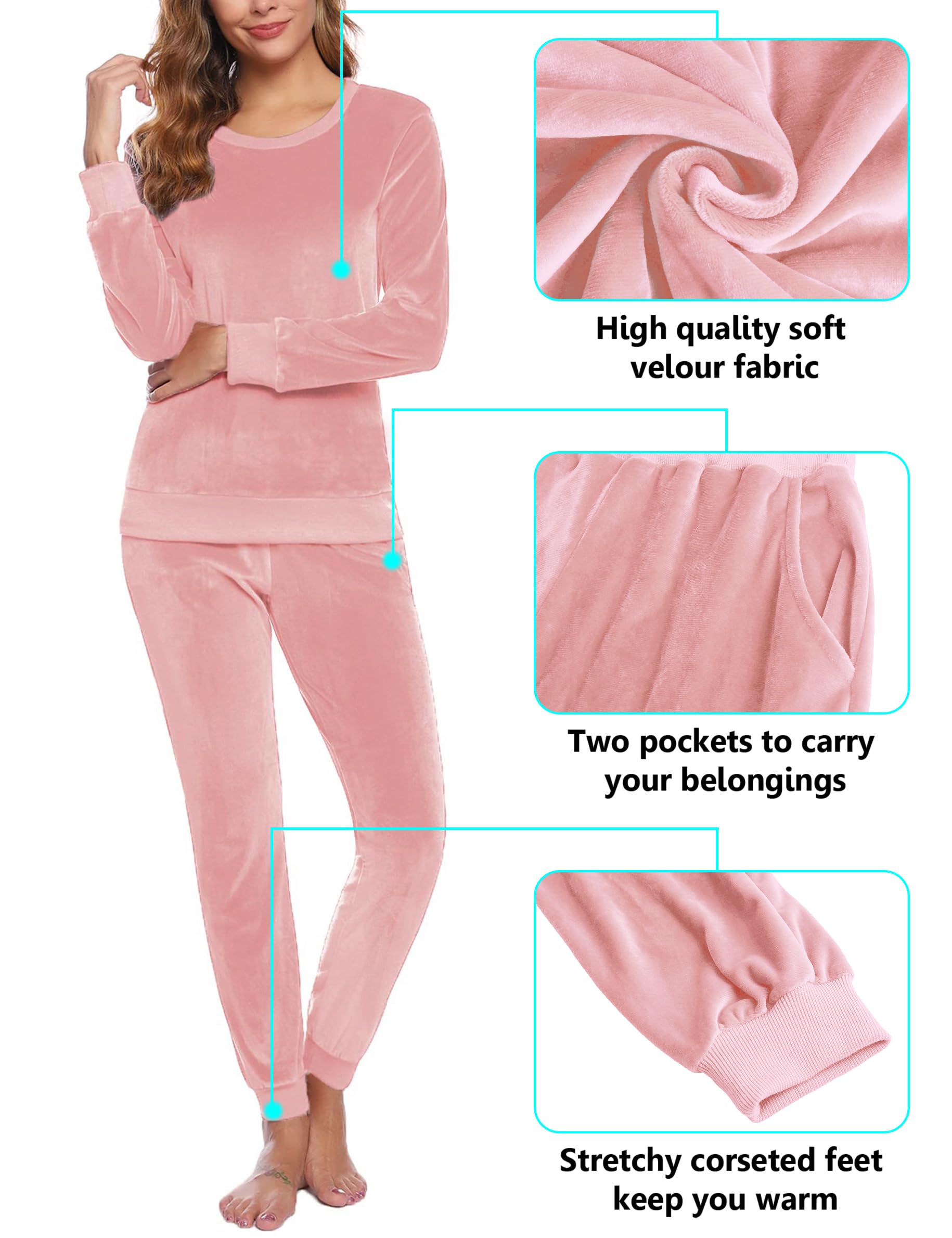 Women's Velour Tracksuit Set - 2 Piece Jogging Suit with Pockets | Soft Lounge Wear for Yoga, Running & Casual Outfits | Comfortable Velvet Sweatpants & Hoodie