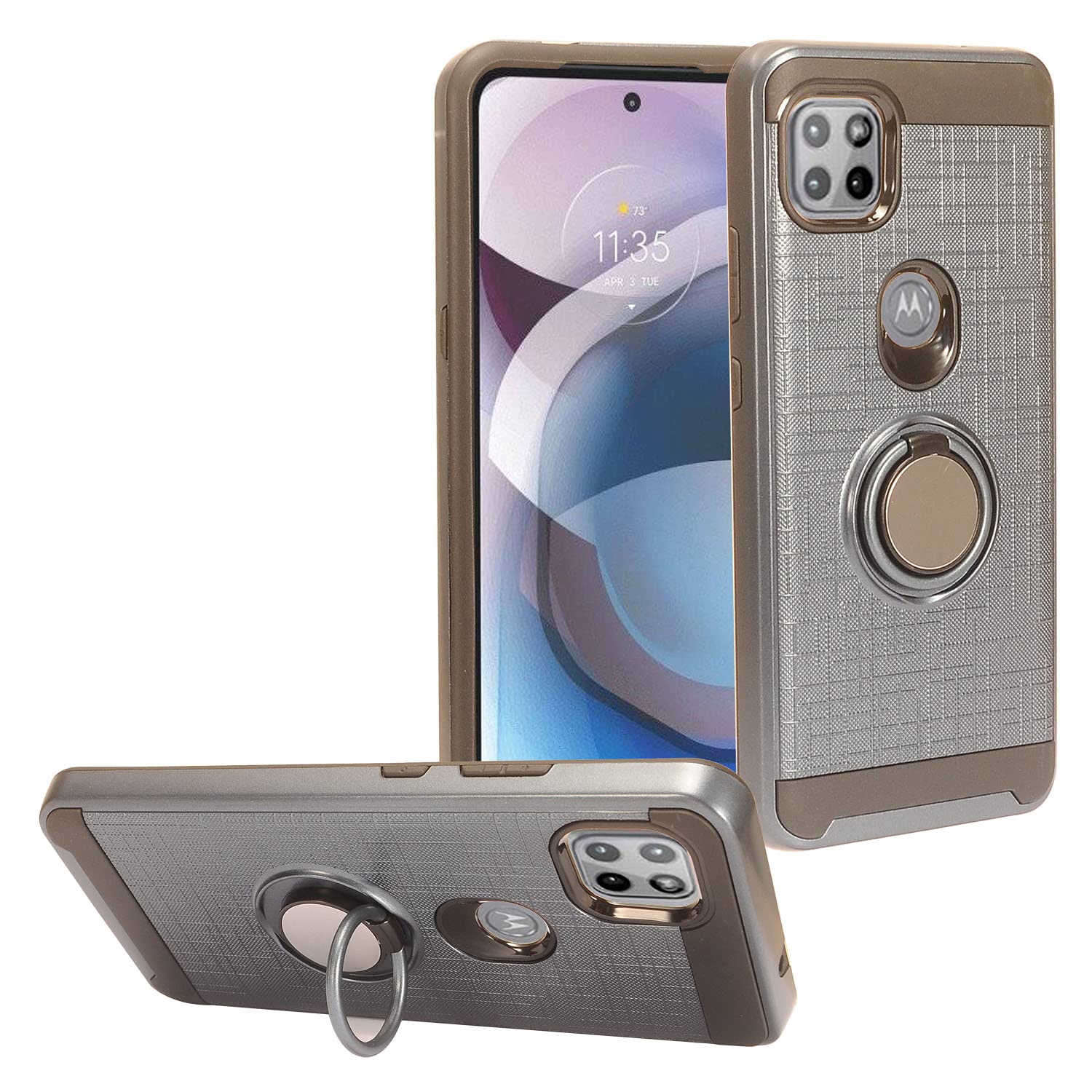 CELZEN Shockproof Phone Case with Ring Stand for Motorola One 5G Ace XT2113 (2021 Model) - Navy Blue Protective Cover - Perfect for Daily Use, Travel & Hands-Free Viewing