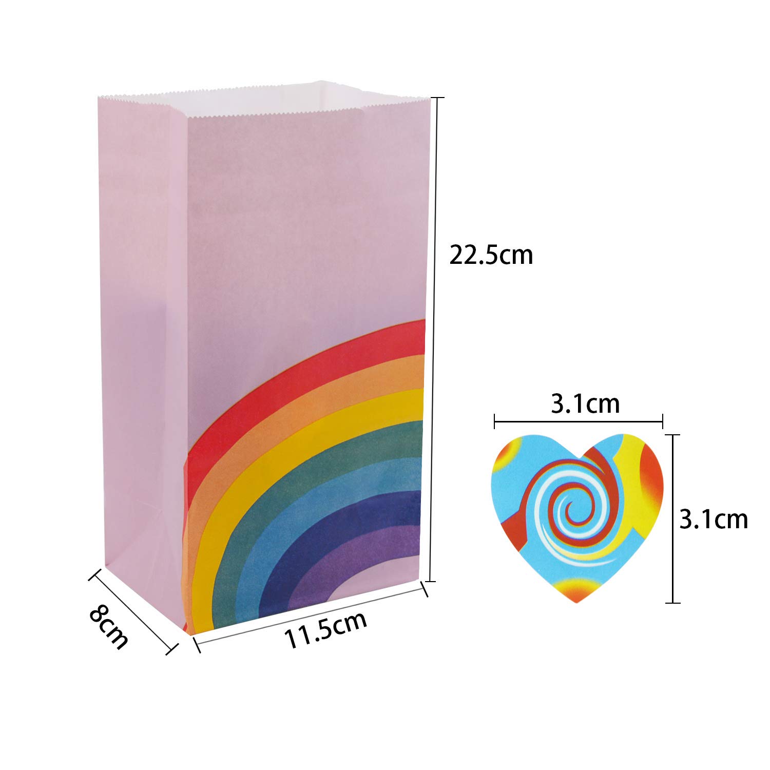 Gintan 40-Pack Rainbow Paper Gift Bags for Candy with Stickers - Perfect for Kids Birthday Parties, Baby Showers & Holiday Celebrations
