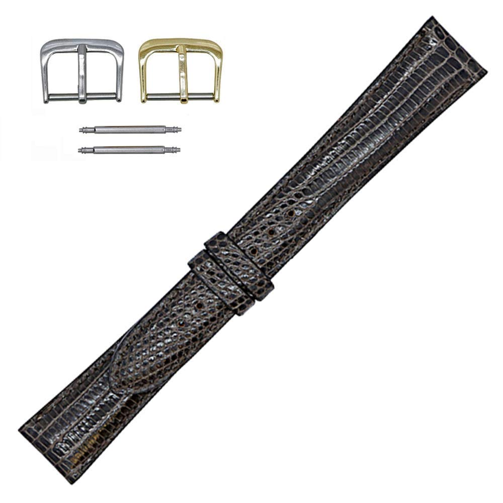 Handcrafted Genuine Lizard Leather Watch Band with Hand-Painted Edges - Interchangeable Silver & Gold Buckles + Spring Bars Included | Premium Watch Accessory for Dress Watches, Business Attire & Special Occasions