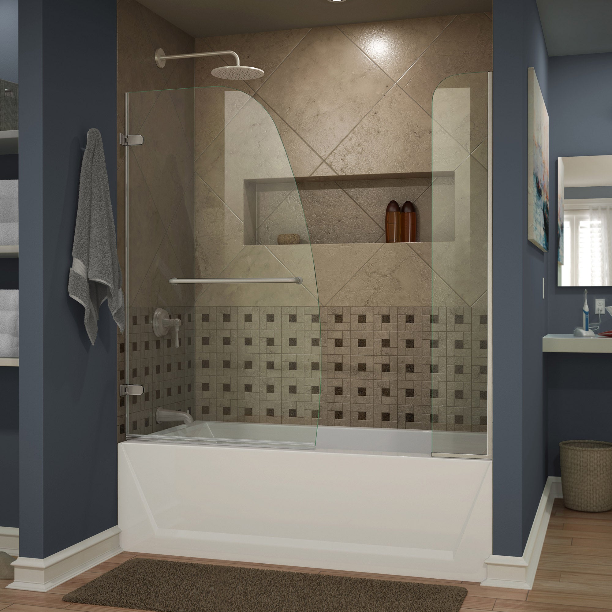 DreamLine Aqua Uno 56-60 Inch W x 58 Inch H Frameless Hinged Shower Tub Door with Extender Panel - Perfect for Modern Bathroom Renovations & Spa-Like Showers