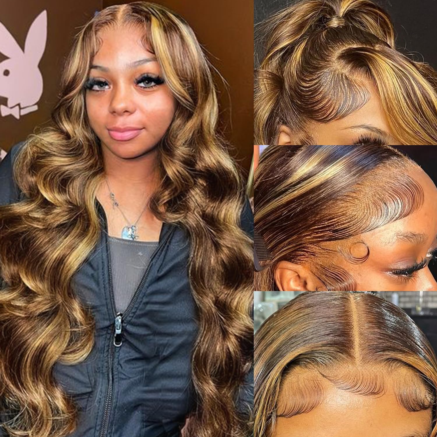 26 Inch Ombre Lace Front Wig Human Hair - 180% Density 360 Lace - Honey Blonde HD Lace Front Wig with Body Wave & Balayage - Pre Plucked for Women - Perfect for Daily Wear, Parties & Special Occasions