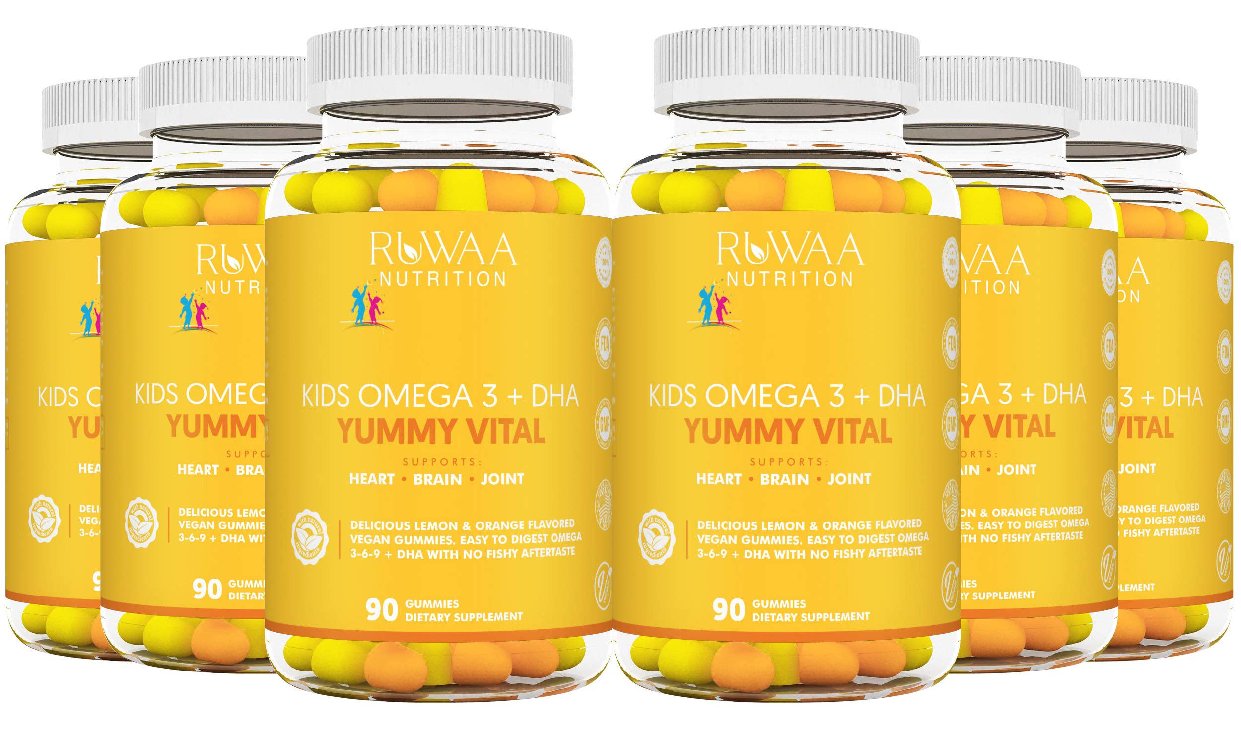 Kids Omega 3 Gummies with DHA & EPA - Vegan Omega 3-6-9 Supplement + Vitamin C for Cognitive Health, Focus & Vision - No Fishy Aftertaste - 540 Count (6 Pack) - Perfect for School Snacks & Daily Nutrition