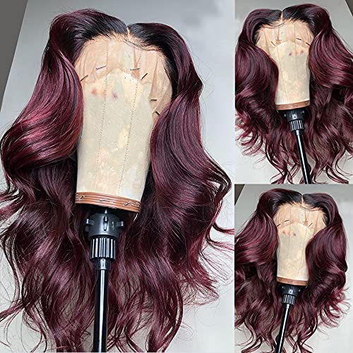 ANDRIA Wine Red Lace Front Wig - Ombre Burgundy 99J Short Bob Wavy Synthetic Hairpiece for Black Women | Glueless Natural Loose Waves | Heat Resistant Fiber with Baby Hair | 14 Inch | Perfect for Cosplay, Parties & Daily Wear