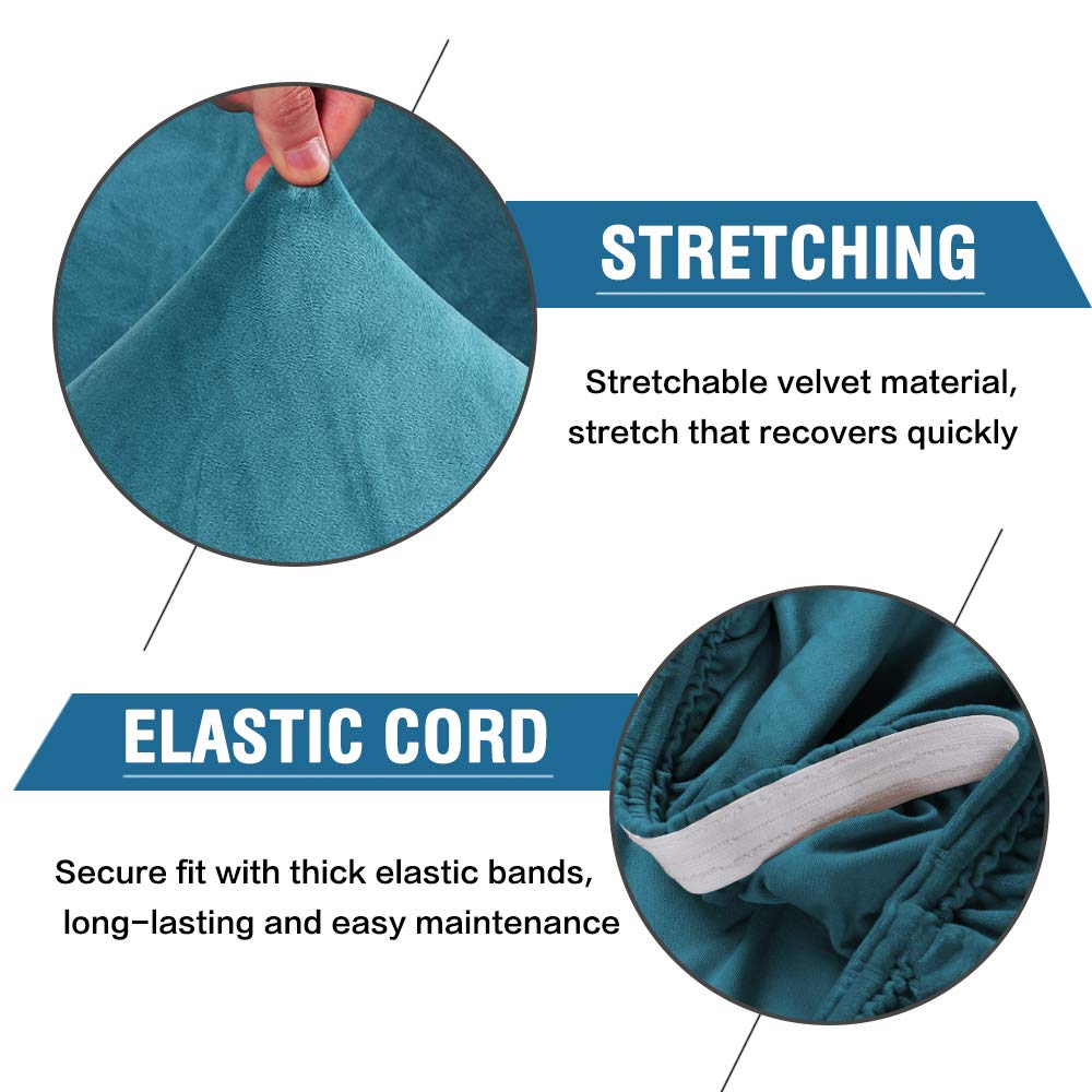 Stretch Velvet Dining Chair Covers Set of 2 - Washable Peacock Blue Slipcovers for Home & Restaurant Use
