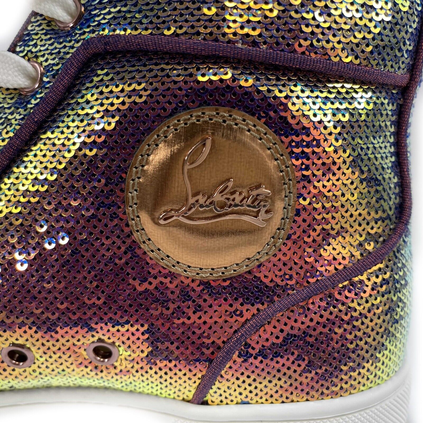 Christian Louboutin Iridescent Sequin High Top Sneakers - Women's Size 41 (US 8) | Glamorous Party & Evening Wear Fashion Shoes