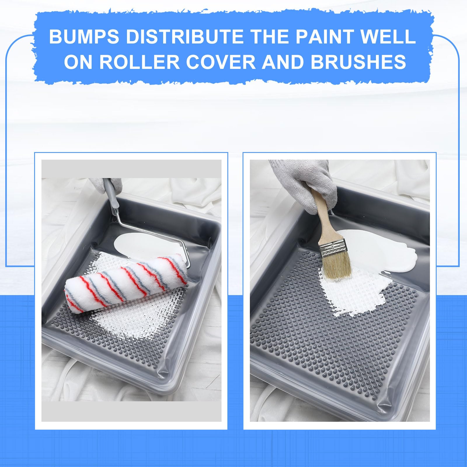 Geelin 62-Piece 9-Inch Paint Tray and Liner Set - 60 Disposable Paint Tray Liners with 2 Durable Paint Trays, Plastic Paint Pan Liners & Deep Textured Ridge for Professional & DIY House Painting - Perfect for Interior Walls, Ceilings, Furniture & Home Improvement Projects
