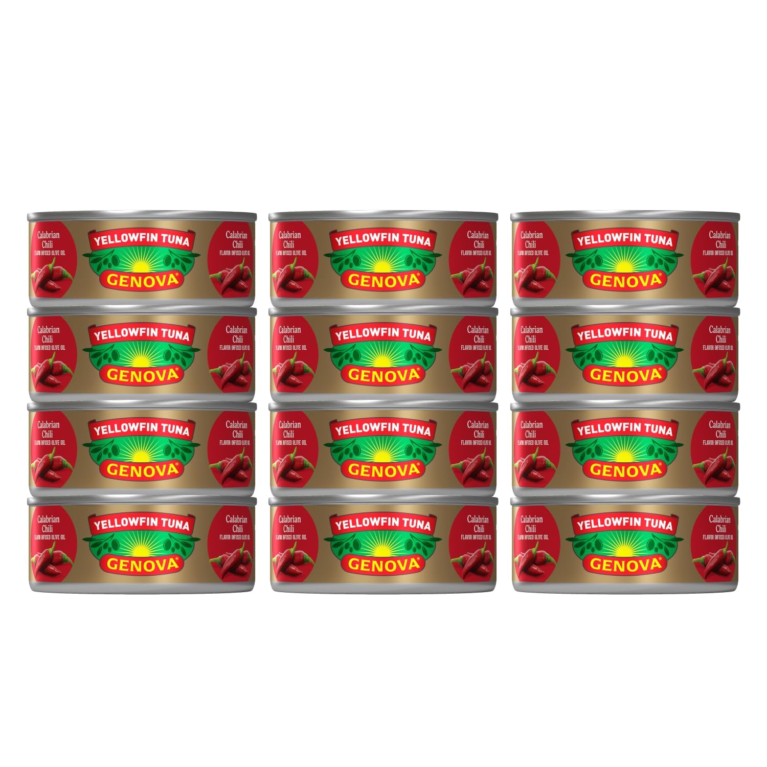 Premium Wild-Caught Yellowfin Tuna in Calabrian Chili Infused Olive Oil - 5oz Cans (Pack of 12) - Solid Light Tuna for Salads, Sandwiches & Gourmet Recipes - High-Quality Seafood for Keto & Mediterranean Diets