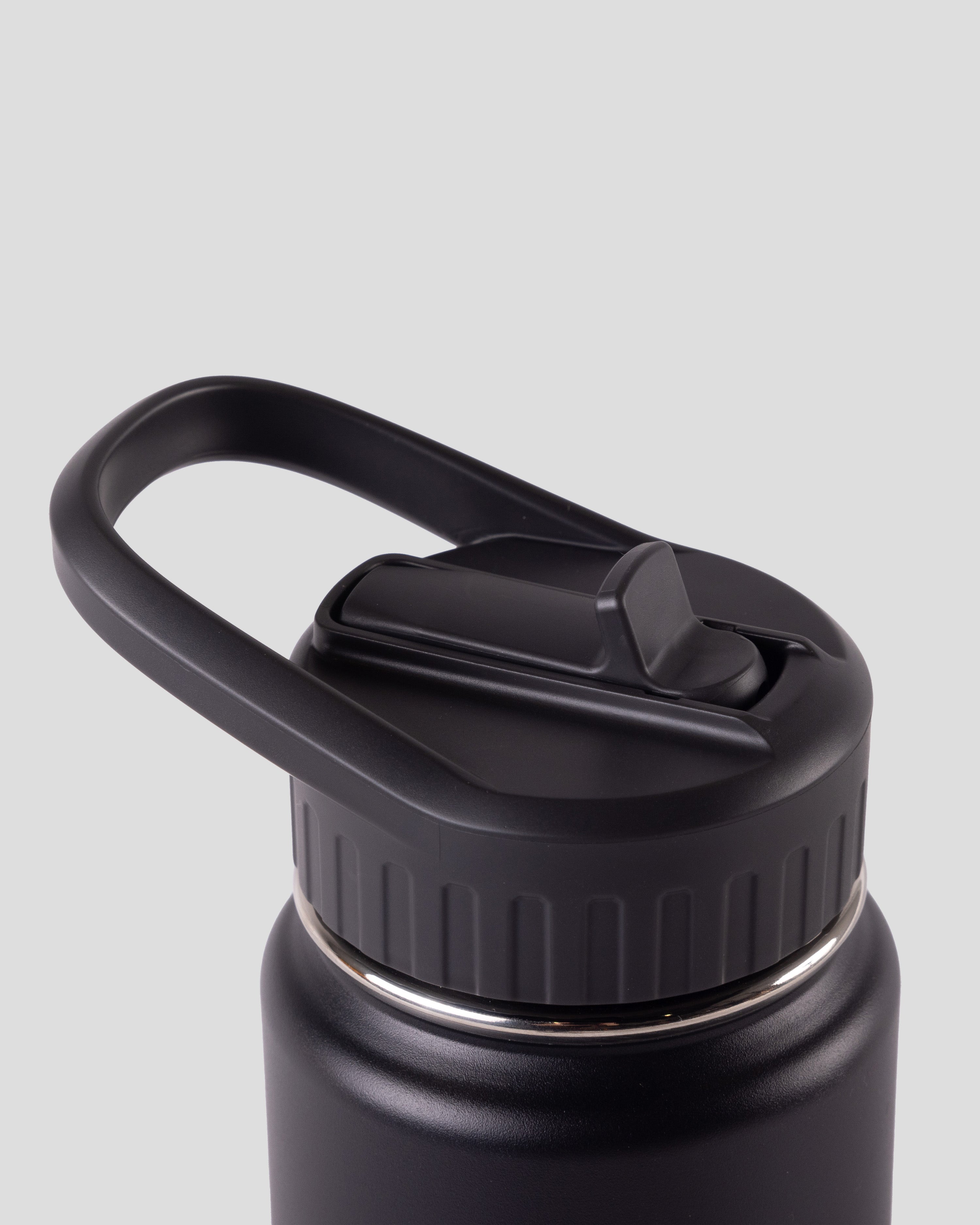 **Straw Lid Insulated Water Bottle - 710ml (24oz) Stainless Steel Vacuum Flask, Black Stingray Design - Perfect for Gym, Hiking & Outdoor Activities**