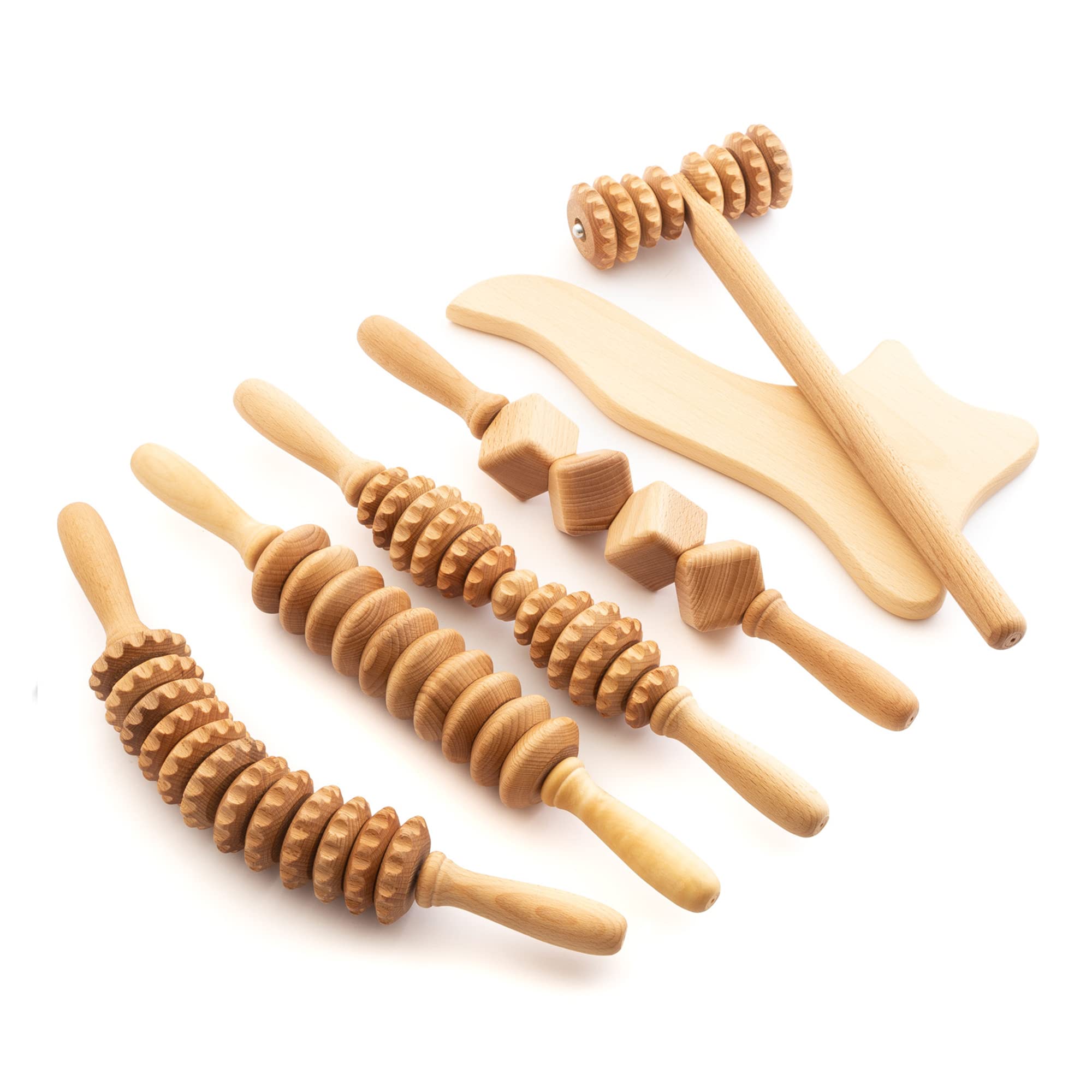 Tuuli Accessoires Maderotherapie Wooden Massage Roller Set - Anti-Cellulite & Lymphatic Drainage Therapy Kit for Body Sculpting & Relaxation - Perfect for Home Spa, Post-Workout Recovery & Self-Care Routine