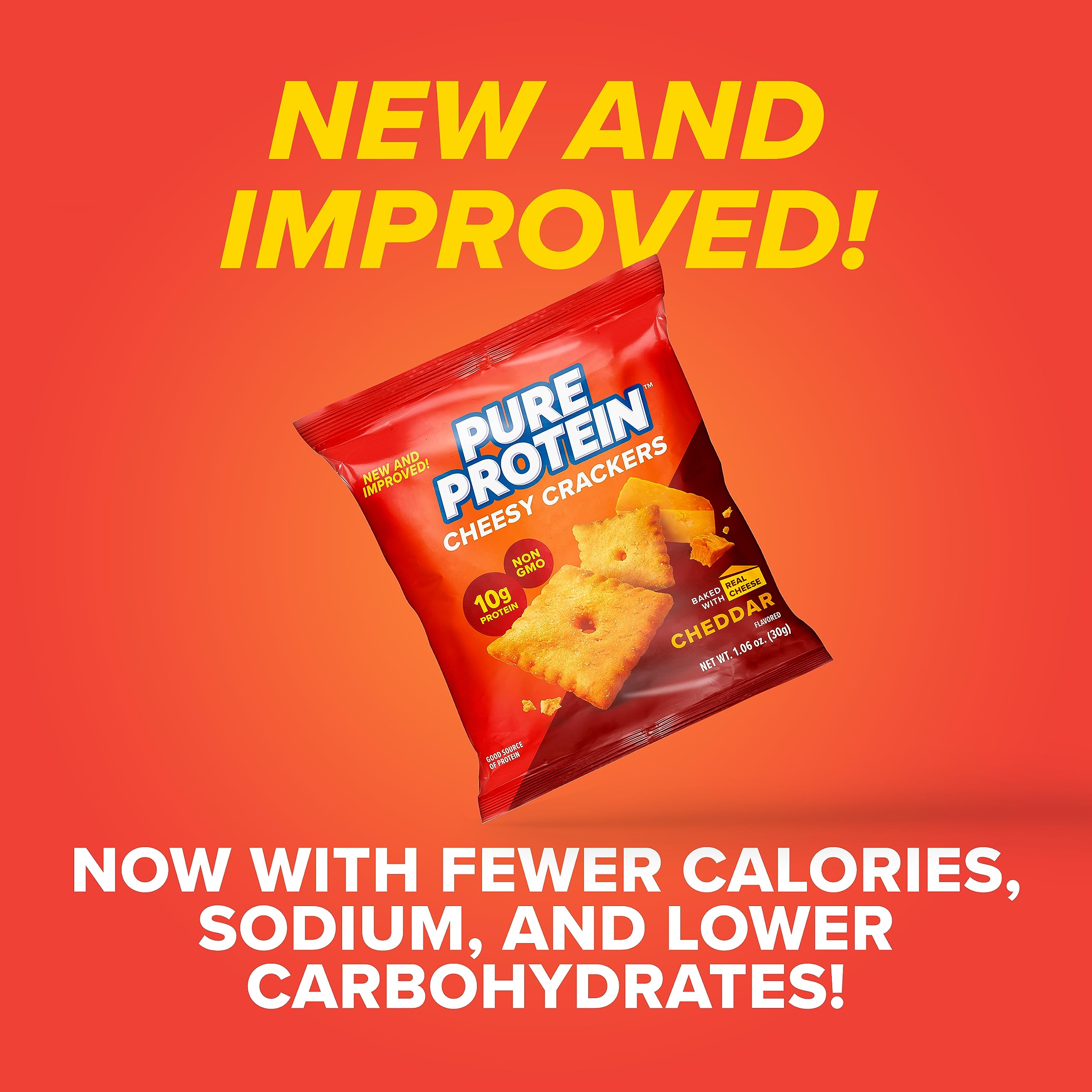High Protein Cheddar Cheese Crackers - 10g Protein per Serving, 1.06 Oz (Pack of 12) - Healthy Low Carb Snack for Work, Gym & Keto Diet