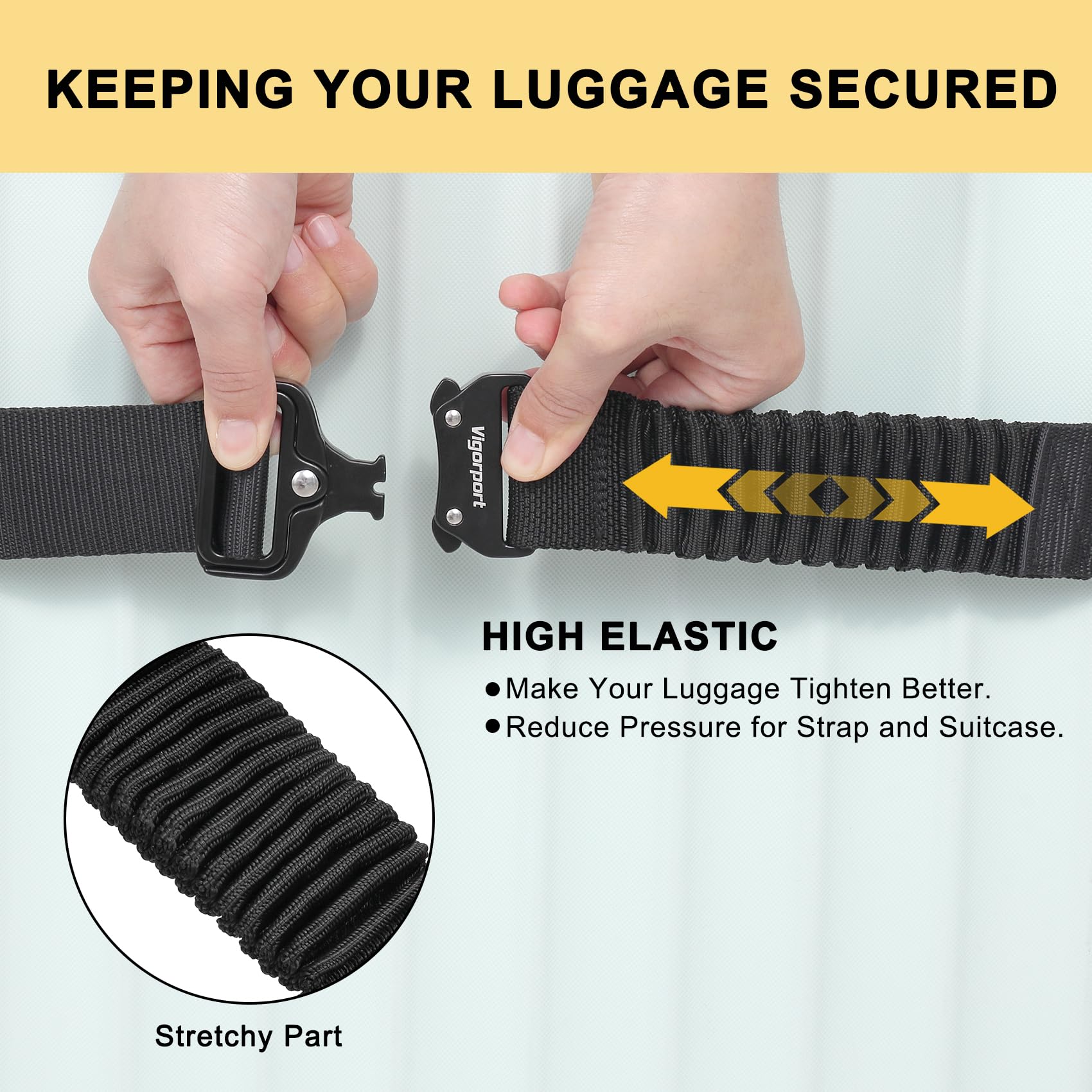Vigorport TSA Approved Heavy Duty Luggage Straps with Metal Buckles - 72