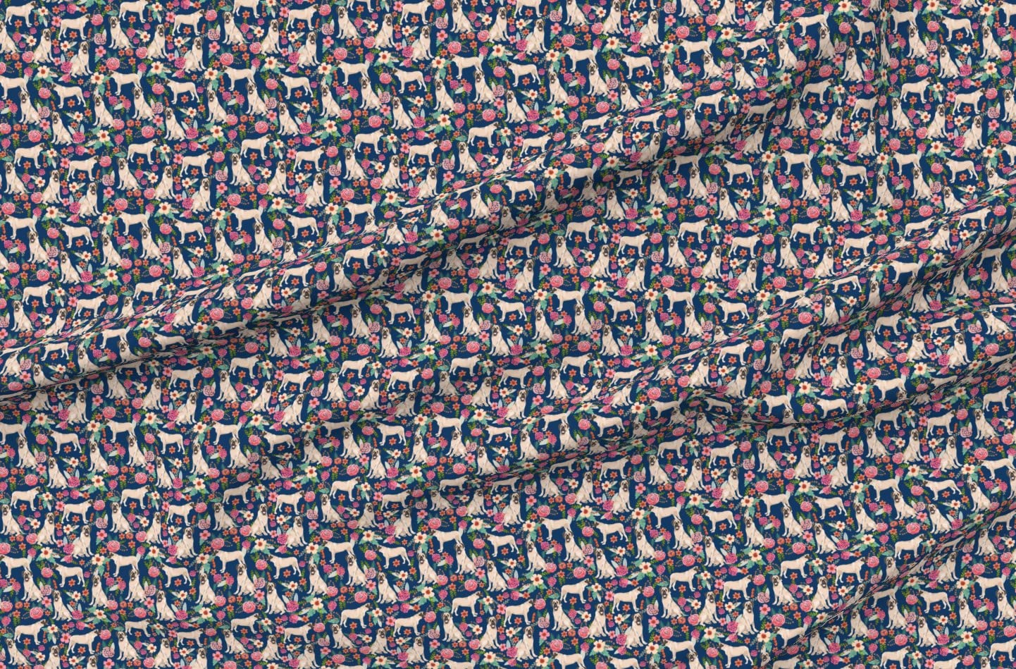 English Mastiff Floral Navy Dog Breed Printed Minky Fabric by The Yard - Pet Friendly Soft Material for Sewing Baby Blankets, Quilt Backing & Plush Toys - Perfect for DIY Dog Lover Gifts & Nursery Decor