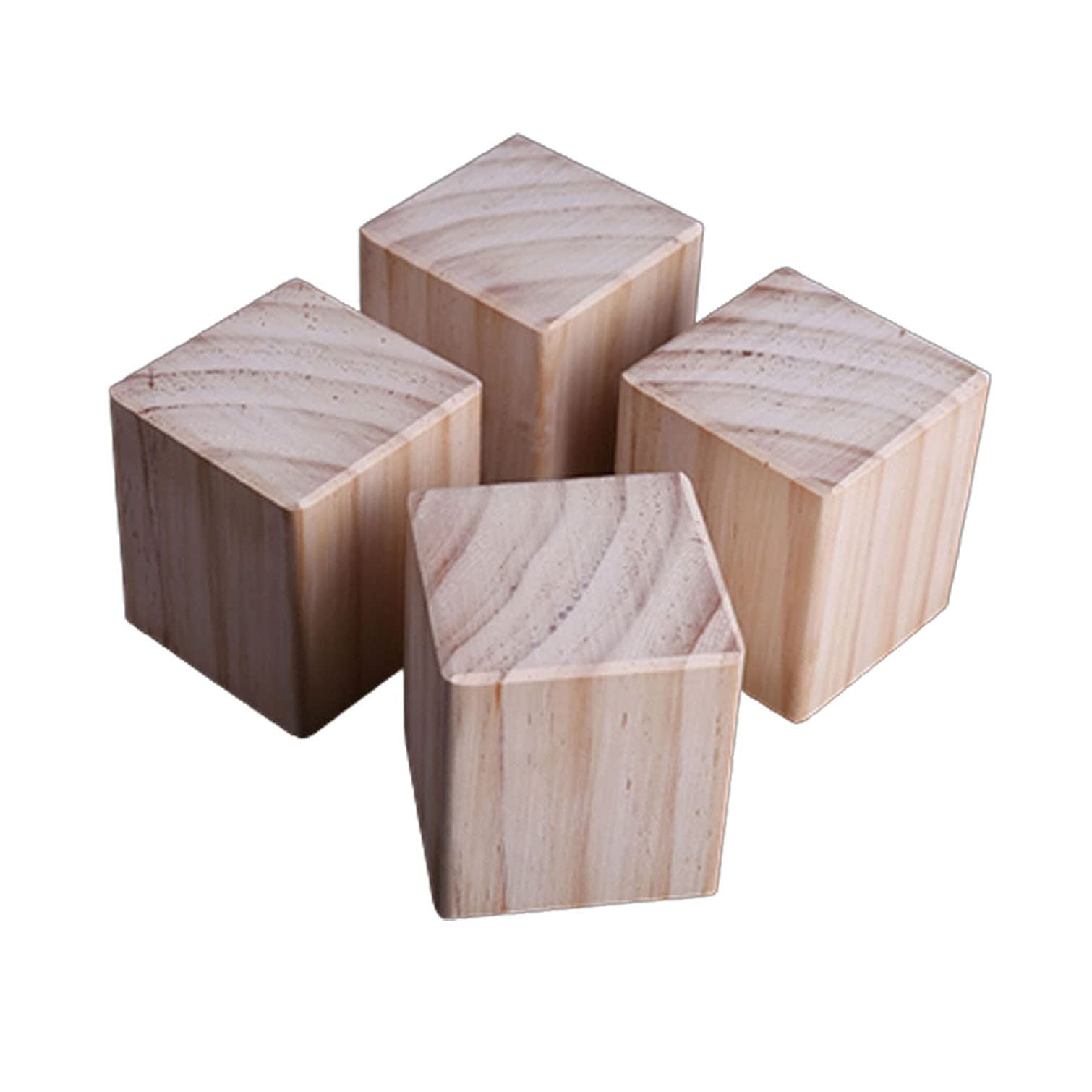 4 Pack Solid Wood Furniture Risers - Heavy Duty Pine Bed & Sofa Lifters, 6x6x8cm, Supports 500kg - Natural Wooden Leg Extenders for Beds, Tables, Cabinets - Perfect for Home Office, Dorm Room & Living Room Furniture Height Adjustment