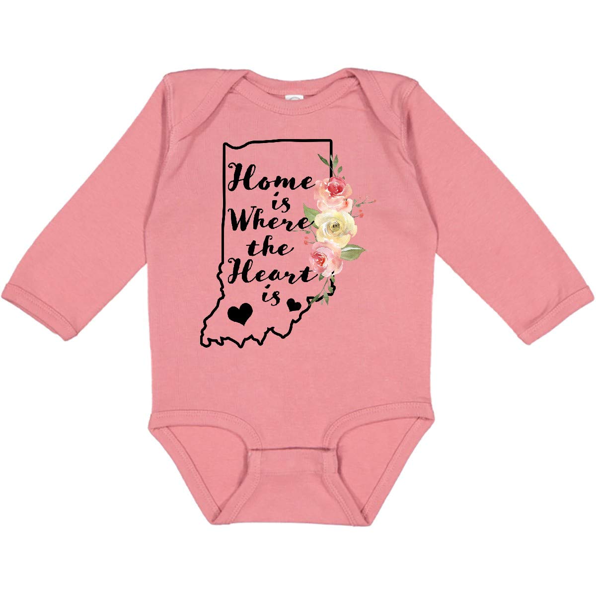 Inktastic Indiana Home is Where The Heart is Watercolor Long Sleeve Baby Bodysuit - Soft Cotton Onesie for Newborns & Infants - Perfect for Family Photos, Holidays & Everyday Wear