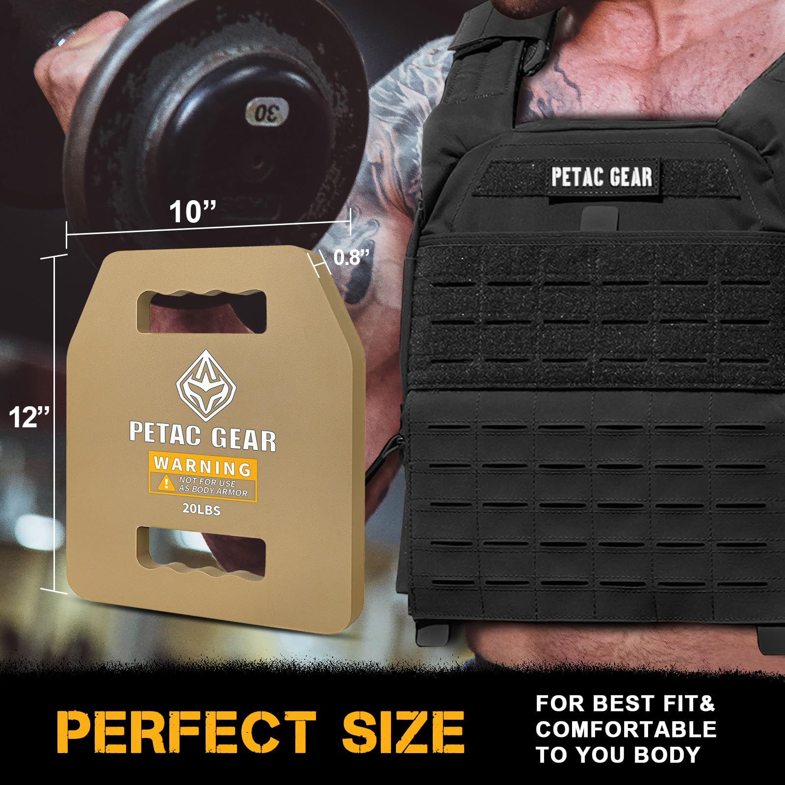 PETAC GEAR Tactical Weight Plates for Weighted Vest - 5/10/15/20 LBS Strength Training Equipment for Men - Gym, CrossFit & Home Workout Gear