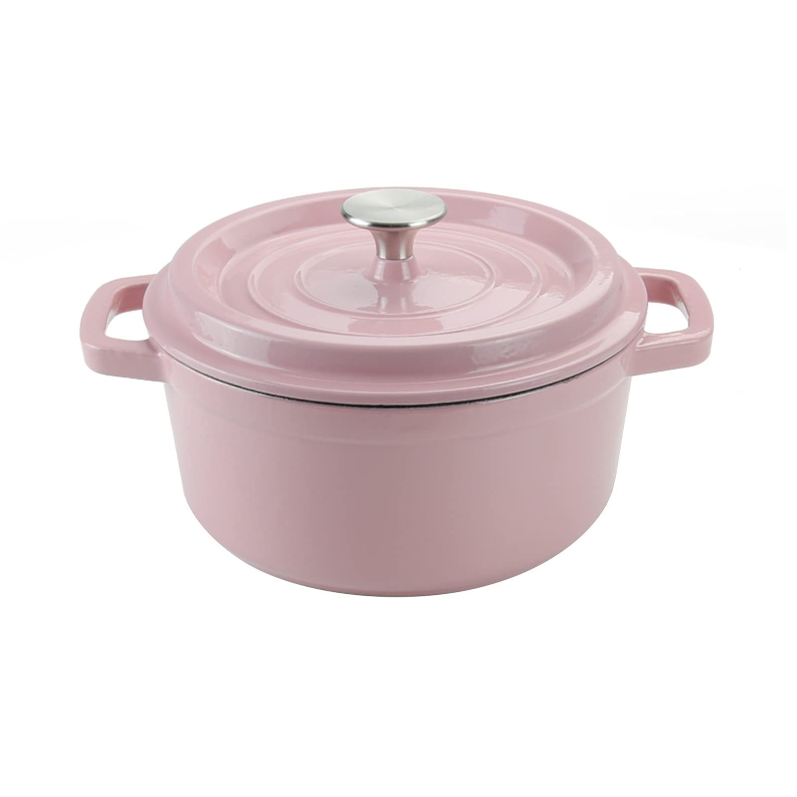 Enameled Cast Iron Dutch Oven - 3.45 Quart Round Pink Crock Pot with Nonstick Coating & Anti-Splatter Design for Soups, Stews & Braising | Perfect for Stovetop, Oven & Serving Dishes (3.8L Capacity)