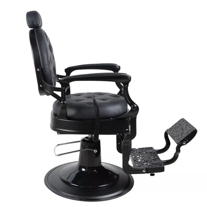 Premium Heavy Duty Antique Barber Chair - Gold/Matte Black Salon Styling Chair with Hydraulic Pump | Model 121951A | Professional Haircut & Shave Station for Barber Shops & Salons