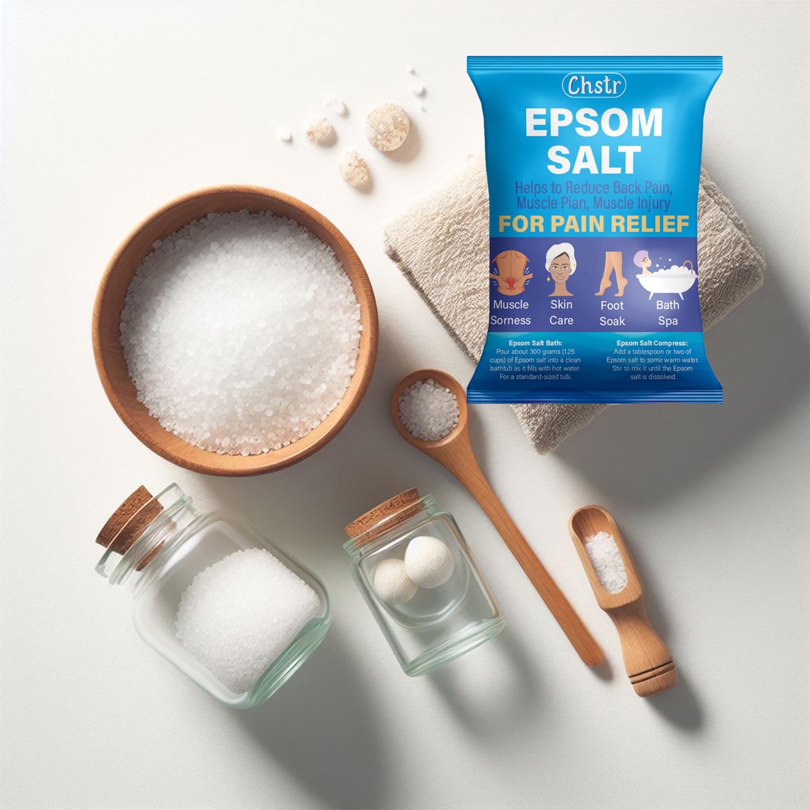 Epsom Salt for Pain Relief - Magnesium Sulfate Bath Crystals for Muscle Relaxation, Foot Soak & Stress Relief (1kg) | Perfect for Post-Workout Recovery, Spa Day & Relaxing Baths