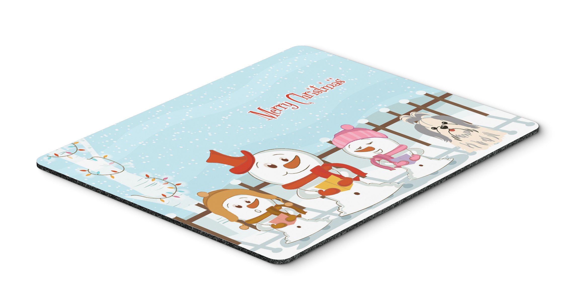 Merry Christmas Carolers Shih Tzu Silver White Mouse Pad - Large Washable Non-Slip Desk Mat for Home Office, Gaming & Computer Work - Perfect Holiday Gift for Dog Lovers (BB2416MP)
