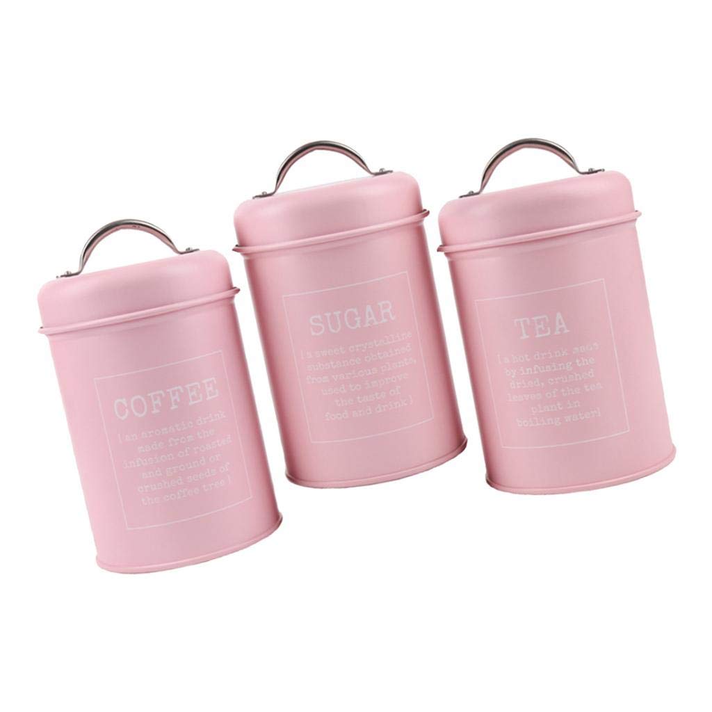 Homyl 3-Piece Airtight Metal Sugar Storage Containers - Pink Kitchen Canisters for Flour, Coffee & Baking Supplies | Perfect for Pantry Organization & Countertop Decor