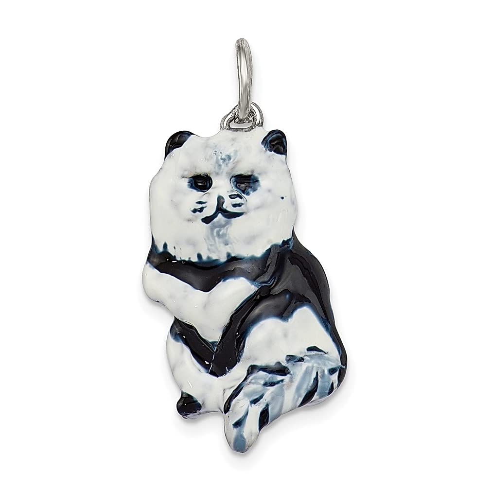 925 Sterling Silver Enameled Black & White Cat Charm Necklace - Cute Animal Pendant Jewelry for Women - Perfect Gift for Cat Lovers, Birthday, Anniversary & Everyday Wear