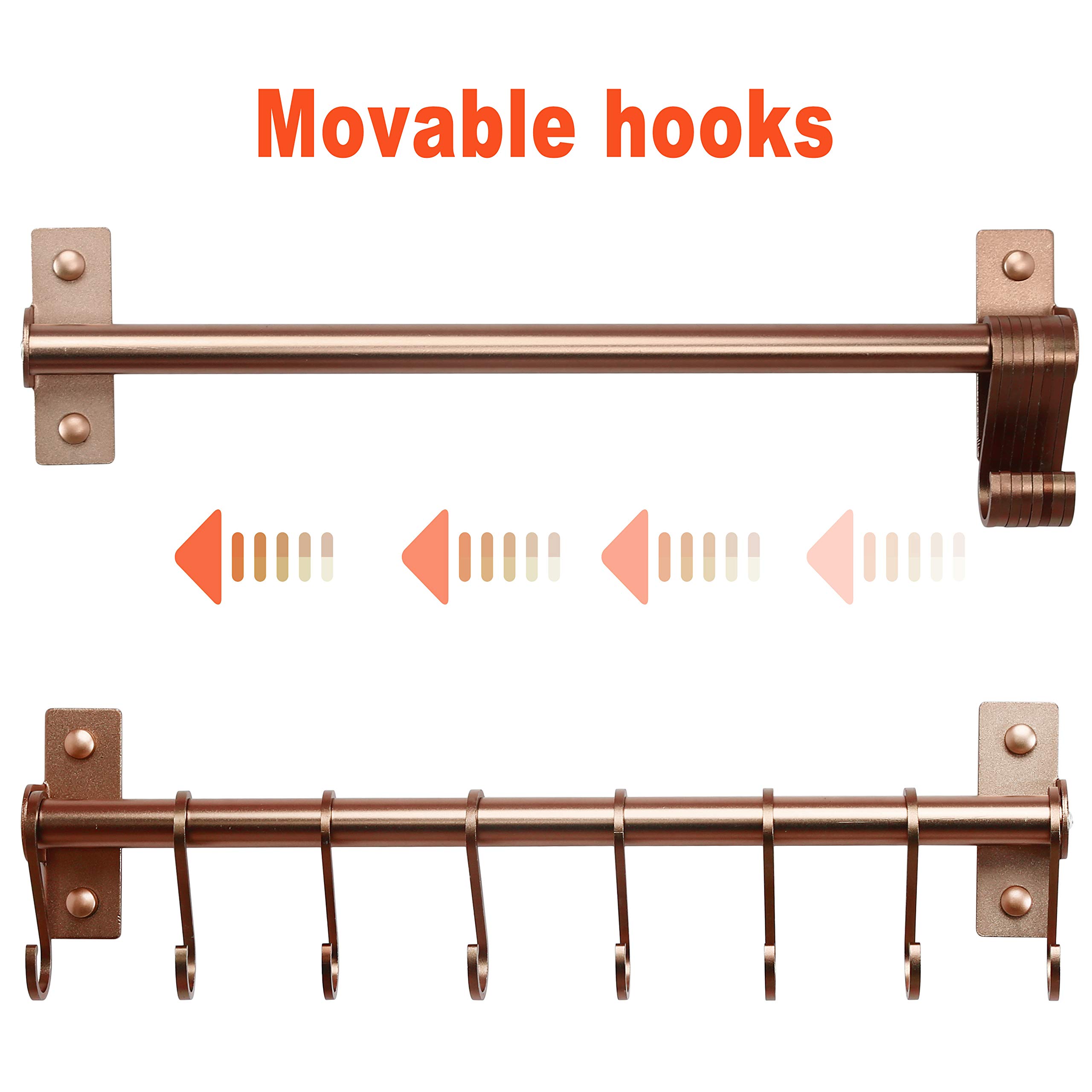 Dseap Wall Mounted Kitchen Utensil Holder - Rose Gold Pot and Pan Rack with 8 Hooks for Hanging Cooking Utensils, Mugs, Spoons - Perfect for Small Kitchens and Organized Cooking Spaces