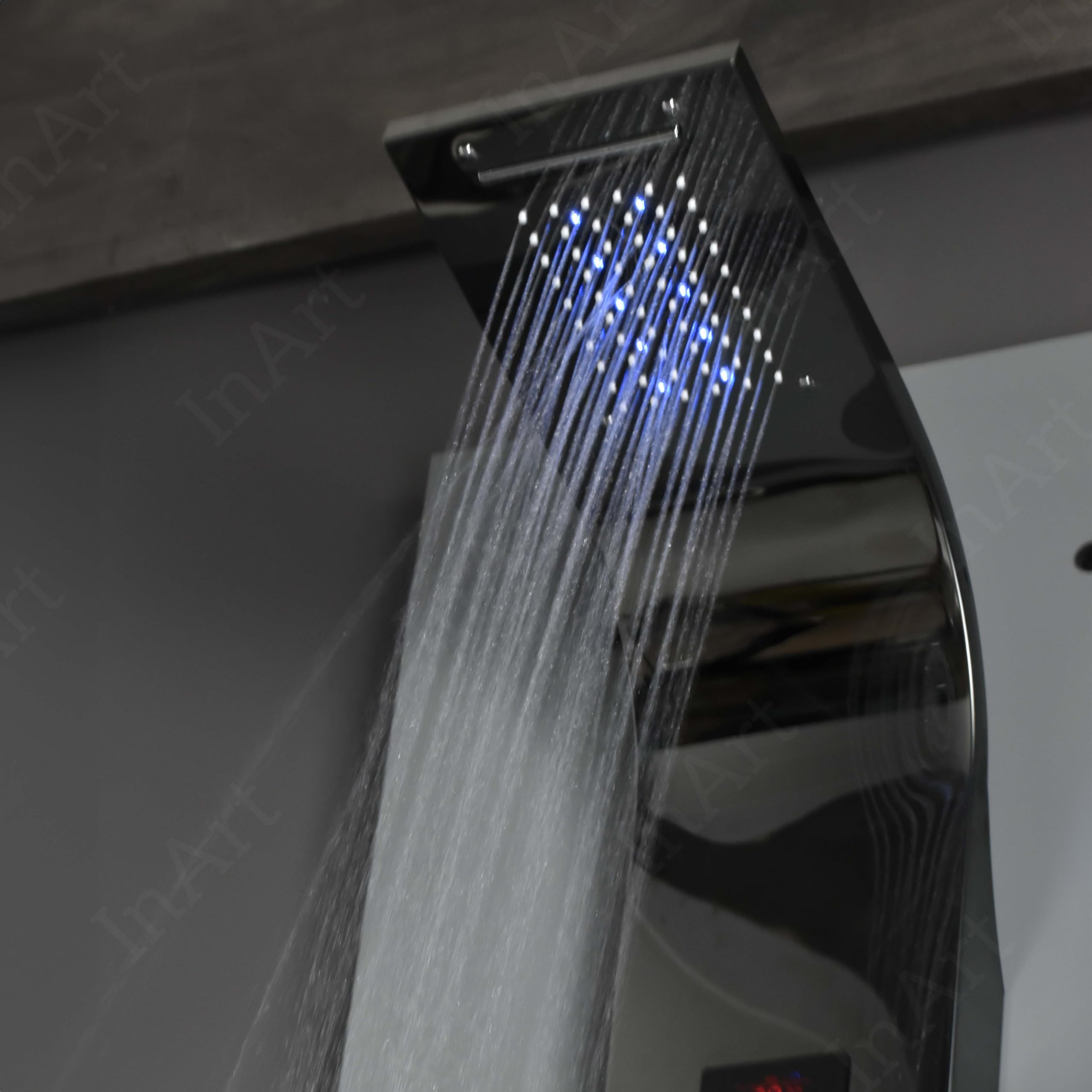 Premium LED Rainfall Shower Panel System with Body Jets - Mirror Black Stainless Steel Waterfall Shower Head for Spa-Like Relaxation | Perfect for Modern Bathrooms & Luxury Home Upgrades