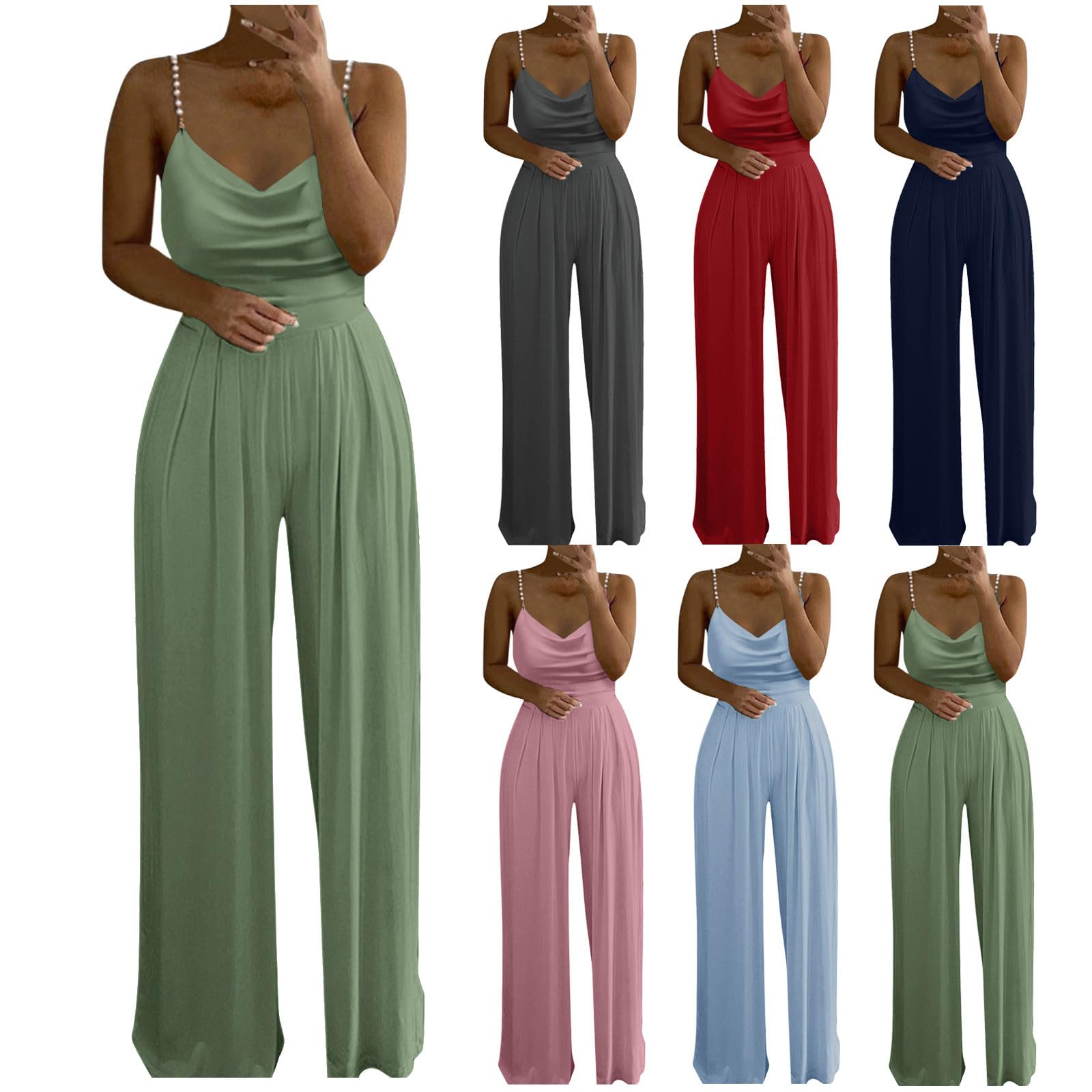 Aniywn Women's Jumpsuit - Elegant Sweetheart V-Neck High Waist Romper with Pearl Straps | Casual & Dressy Summer Outfit for Parties, Dates & Office Wear