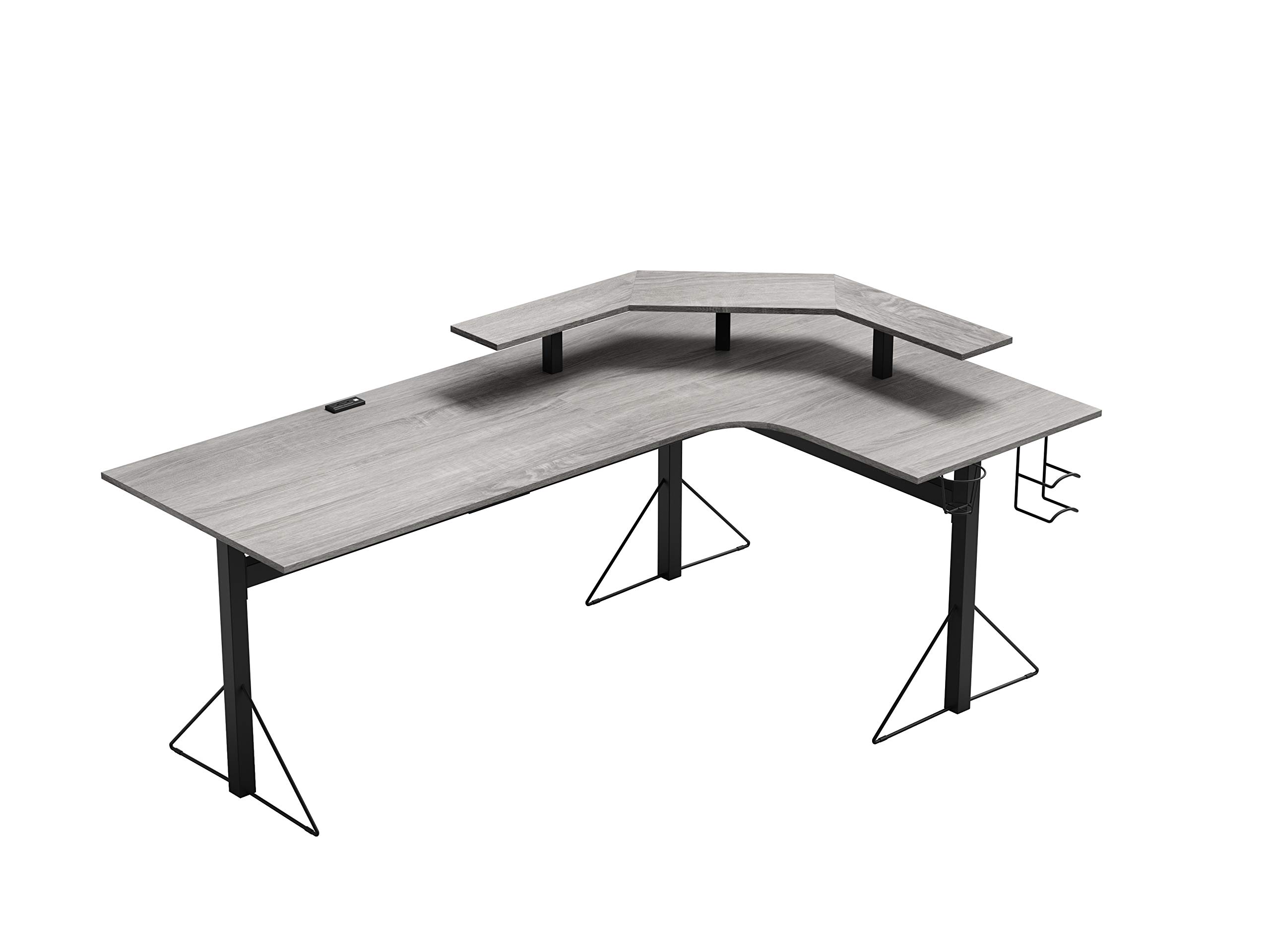 DAR CORE Computer Gaming L-Shaped Desk with Power Outlets & USB Ports, Gray/Black - Perfect for Home Office, Gaming Setup & Workstation Organization