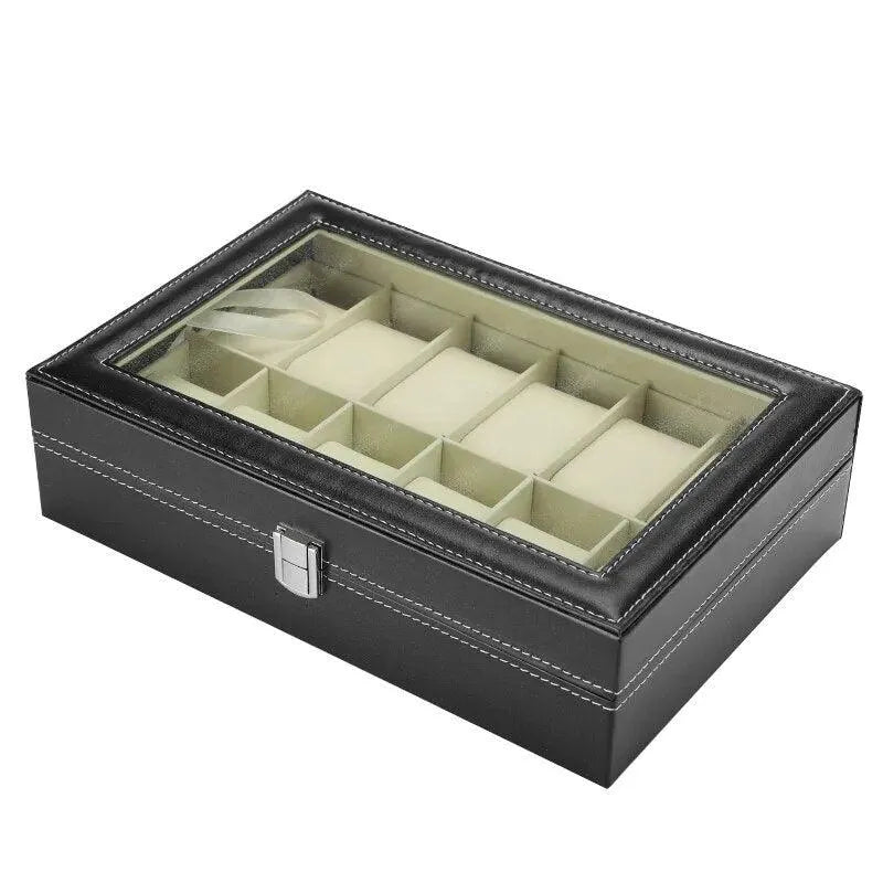 2/3/4/5/6/10/12/18/20 Grids PU Leather Watch Box Display Case - Black Watch Storage Organizer for Men & Women - Perfect Gift Box for Jewelry, Watches & Accessories Collection
