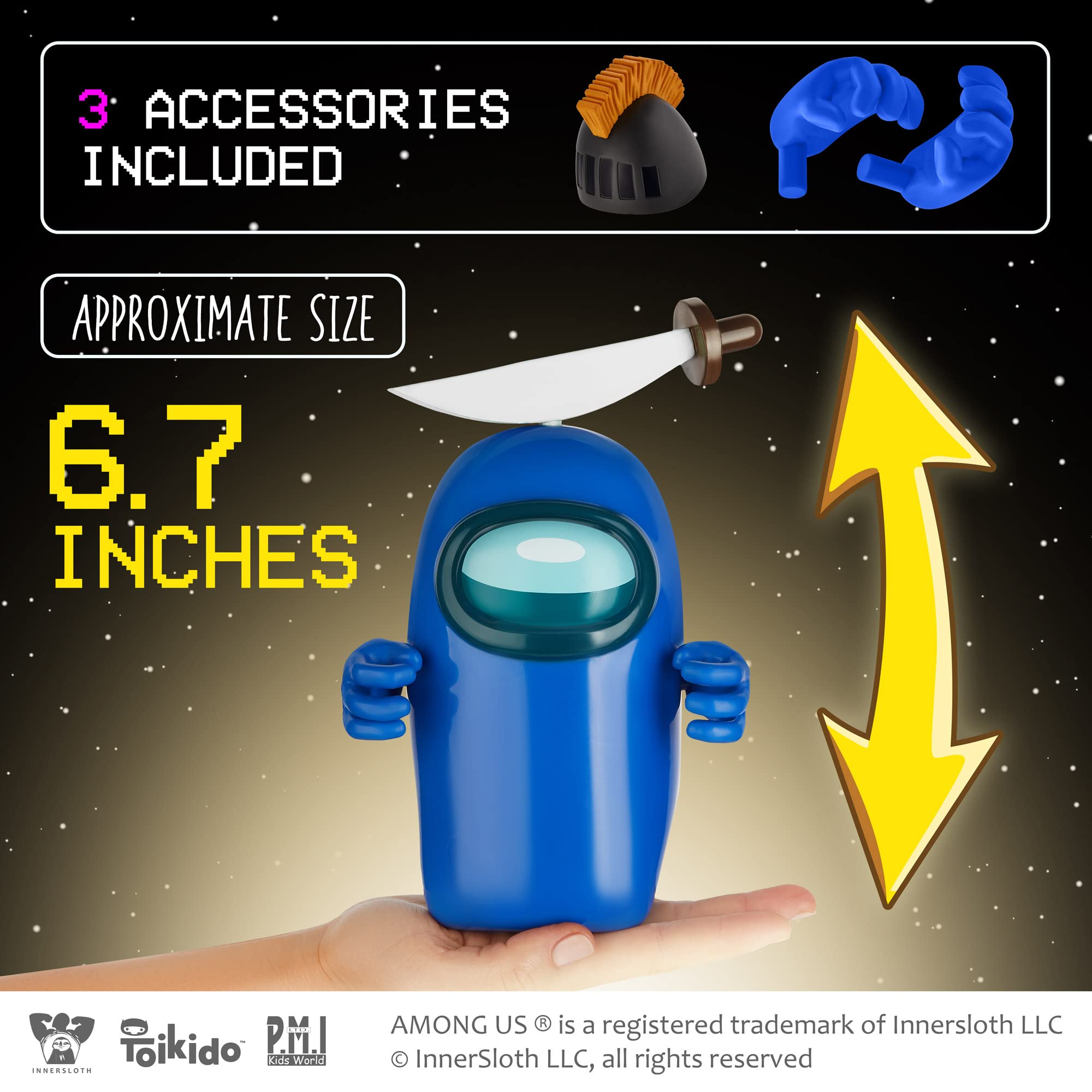 P.M.I. Among Us Action Figure - 6.7-Inch Collectible Character with Blue Ghost, Chop-Chop Knife Hat & Hidden Features | Playable Mini Toy for Kids & Fans | Perfect for Game Nights, Birthday Gifts & Collector Displays