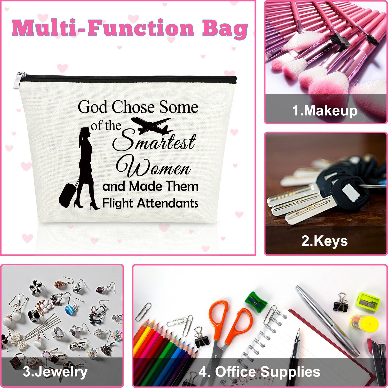 Flight Attendant Makeup Bag for Women - Aviation Themed Cosmetic Pouch | Perfect Stewardess Gift for Graduation, Birthday, Appreciation, Thanksgiving & Retirement | Travel-Friendly Toiletry Organizer for Flight School, Cabin Crew & Air Travel
