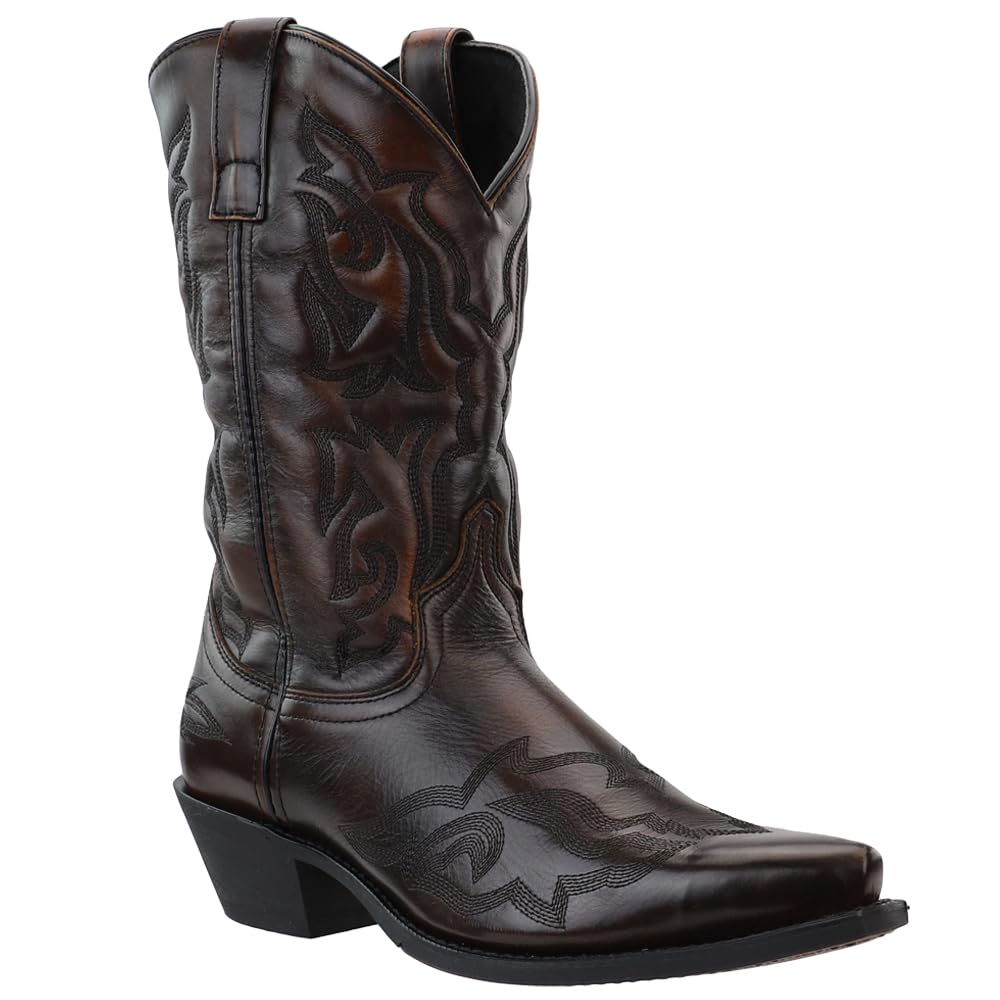 Laredo Men's Hawk Embroidered Snip Toe Casual Boots - Mid Calf Western Boots for Men, Comfortable Cowboy Boots in Black | Perfect for Country Dancing, Rodeo Events & Everyday Wear