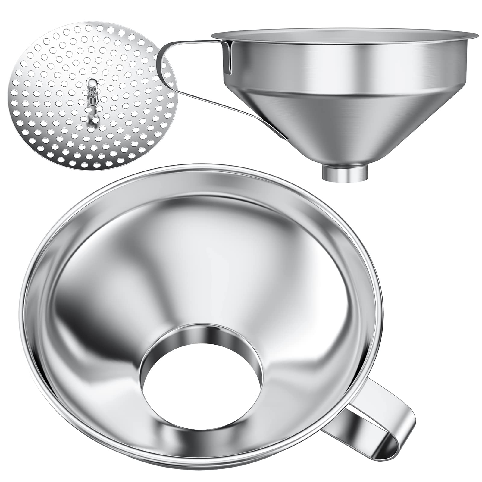Stainless Steel Canning Funnel Set for Wide Mouth & Regular Mason Jars - Kitchen Funnel with Strainer for Bottles, Oil, Jam, Grains - Perfect for Home Canning, Food Storage & Meal Prep