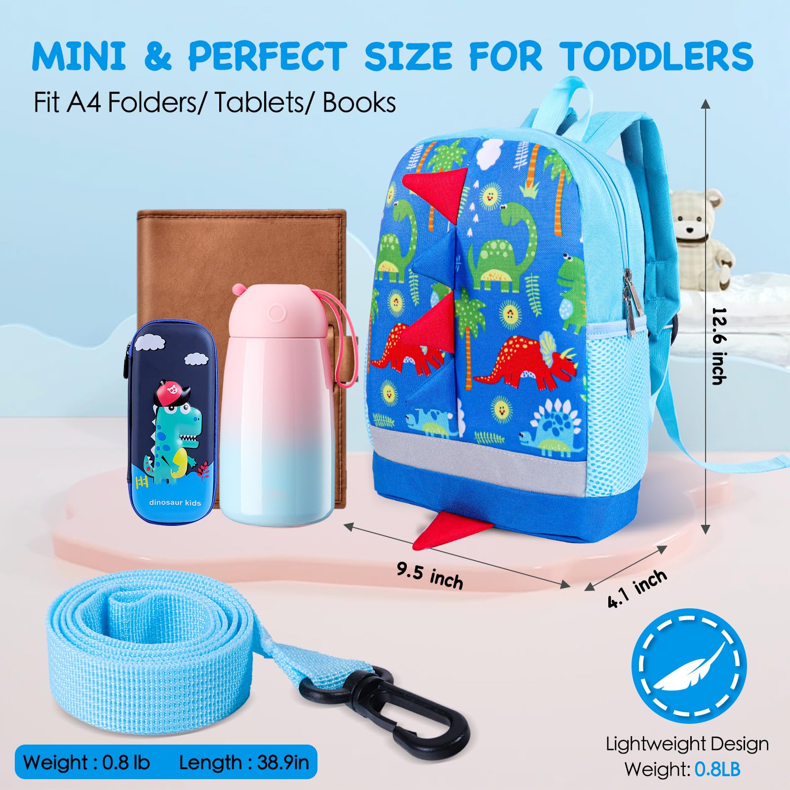 Dinosaur Backpack for Boys with Safety Rope - Toddler Daycare & School Bag for Outdoor Adventures