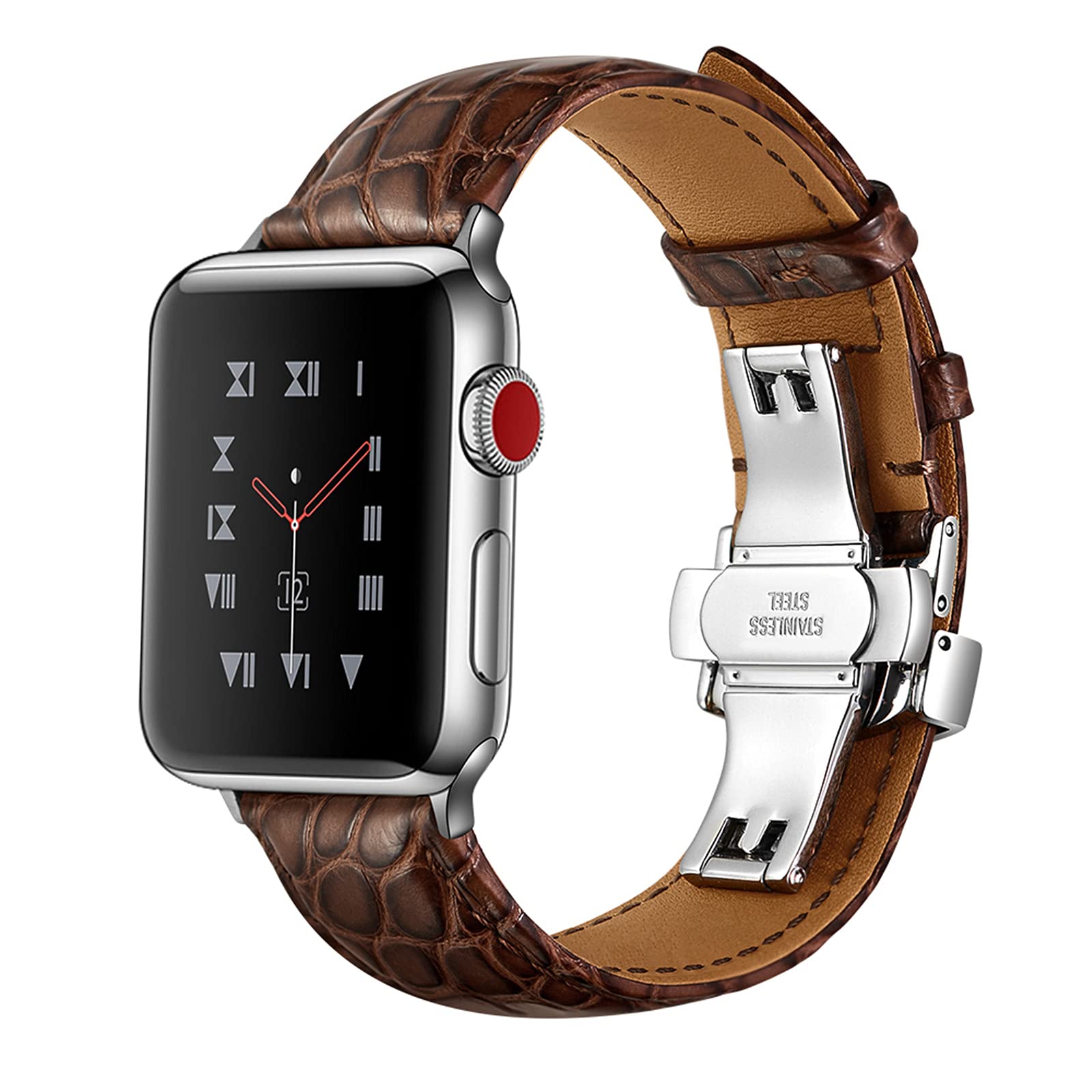 Premium Genuine Leather Watch Bands for Apple Watch Series 1/2/3/4/5/6/SE - Classic Crocodile Pattern Strap Compatible with 38mm/40mm/42mm/44mm iWatch - Durable Unisex Design for Men & Women - Perfect for Work, Gym & Everyday Wear