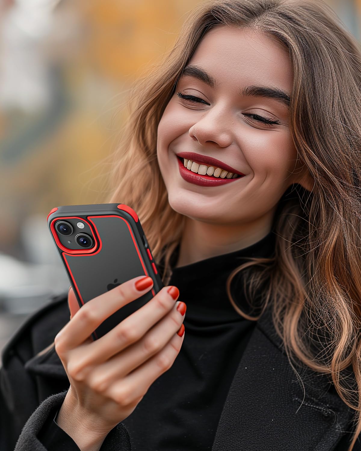 Premium Shockproof iPhone 15 Case - Crystal Clear Anti-Yellowing Hard PC Back & Soft Silicone TPU Bumper (Black/Red) - Drop Protection & Scratch Resistance for Everyday Use, Travel & Outdoor Activities