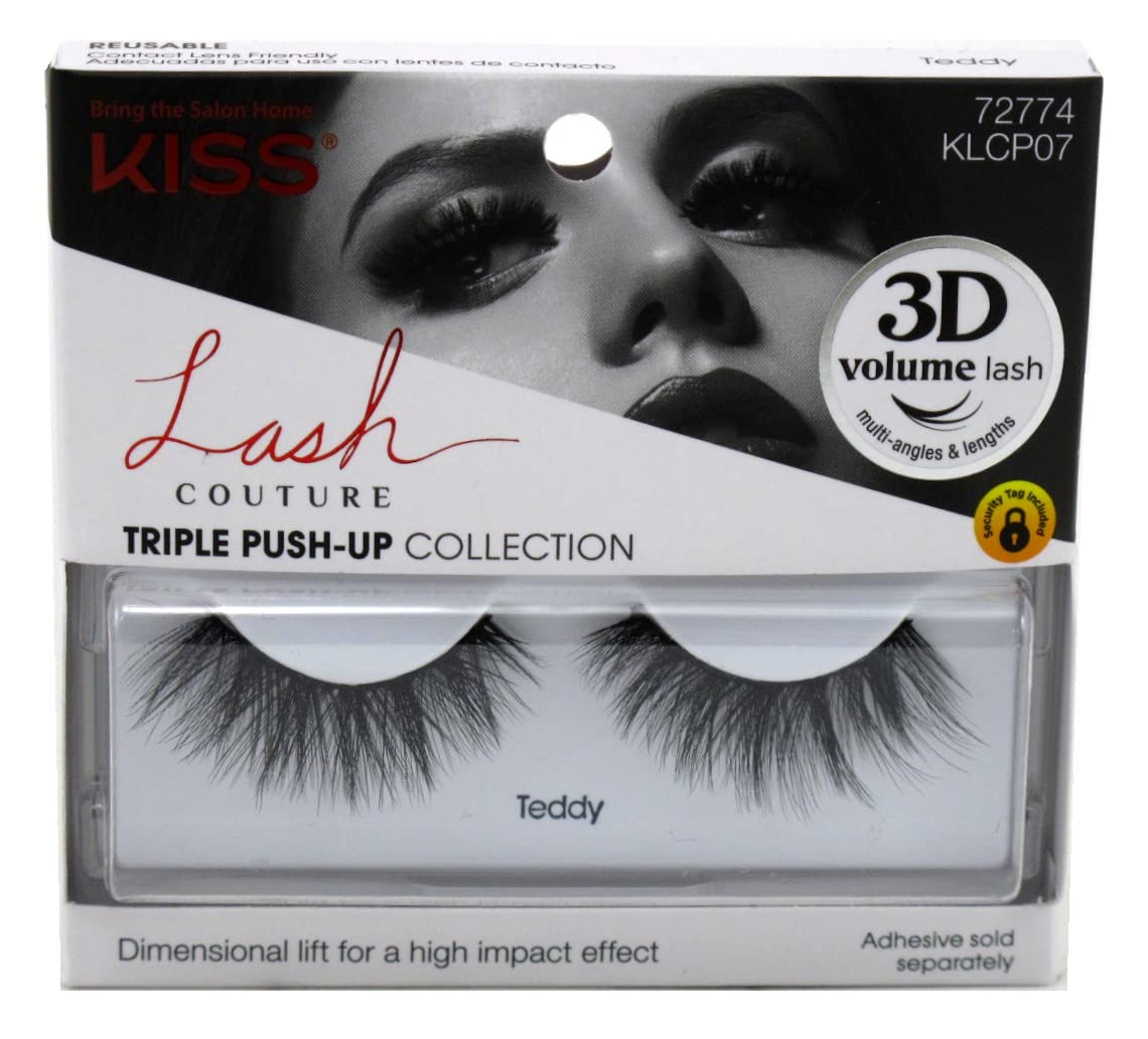 Kiss Lash Couture Triple Push-Up Teddy False Eyelashes - 6 Pairs, Voluminous 3D Lashes for Dramatic Eye Look | Perfect for Weddings, Parties & Special Occasions