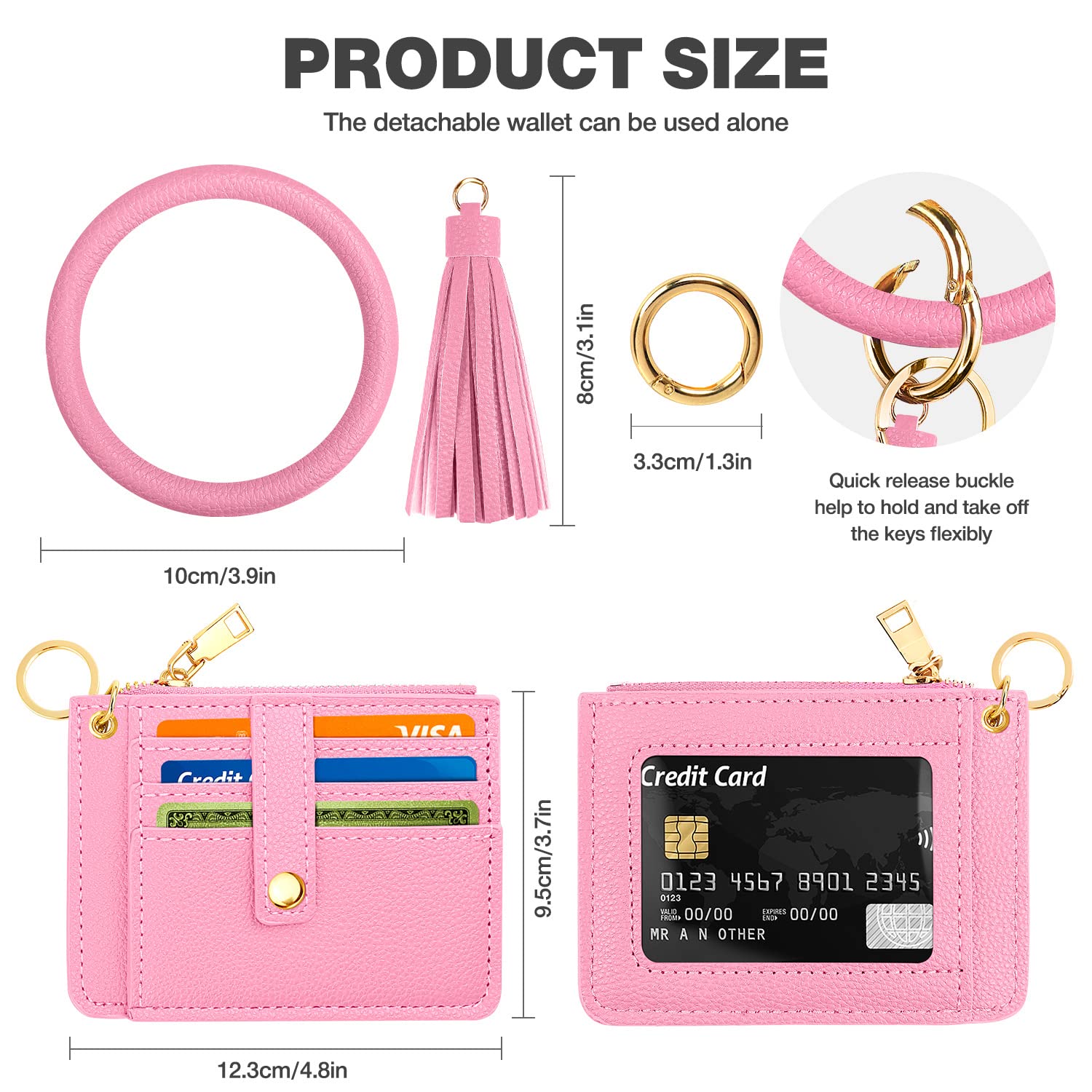 Leather Keychain Wallet with Circle Bangle - Wristlet Bracelet ID Card Holder for Women & Girls | Key Ring Chain Tassel Purse for Everyday Use, Travel & Shopping