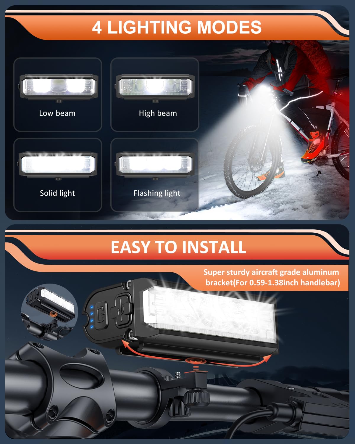 ONVIAN 2000 Lumen Rechargeable Bike Light Set - Waterproof Bicycle Headlight with Turn Signals & Alarm for Night Riding | Mountain, Road & Dirt Cycling for Adults & Kids | Perfect for Commuting, Trail Adventures & Urban Safety