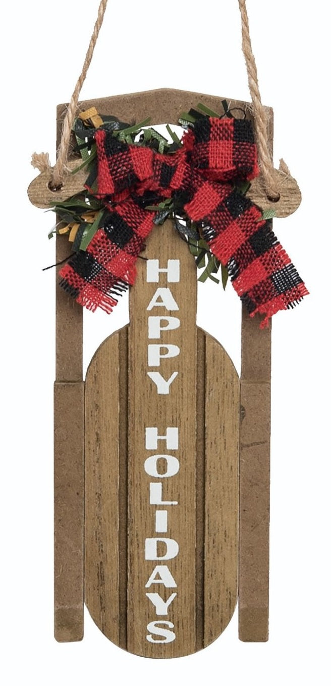 4.75 Inch Wooden Plaid Christmas Sleigh Ornament - Rustic Holiday Decor for Tree, Gift, Mantel & Festive Home Decoration