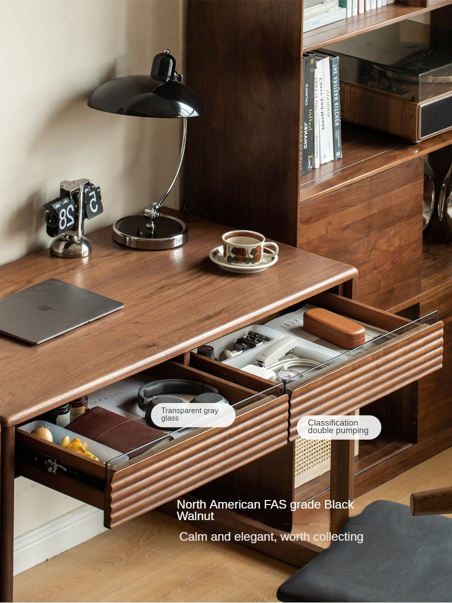 Premium Black Walnut Solid Wood Desk - Modern Nordic Style Home Office Desk for Study, Work & Writing - Durable & Stylish Workspace Solution