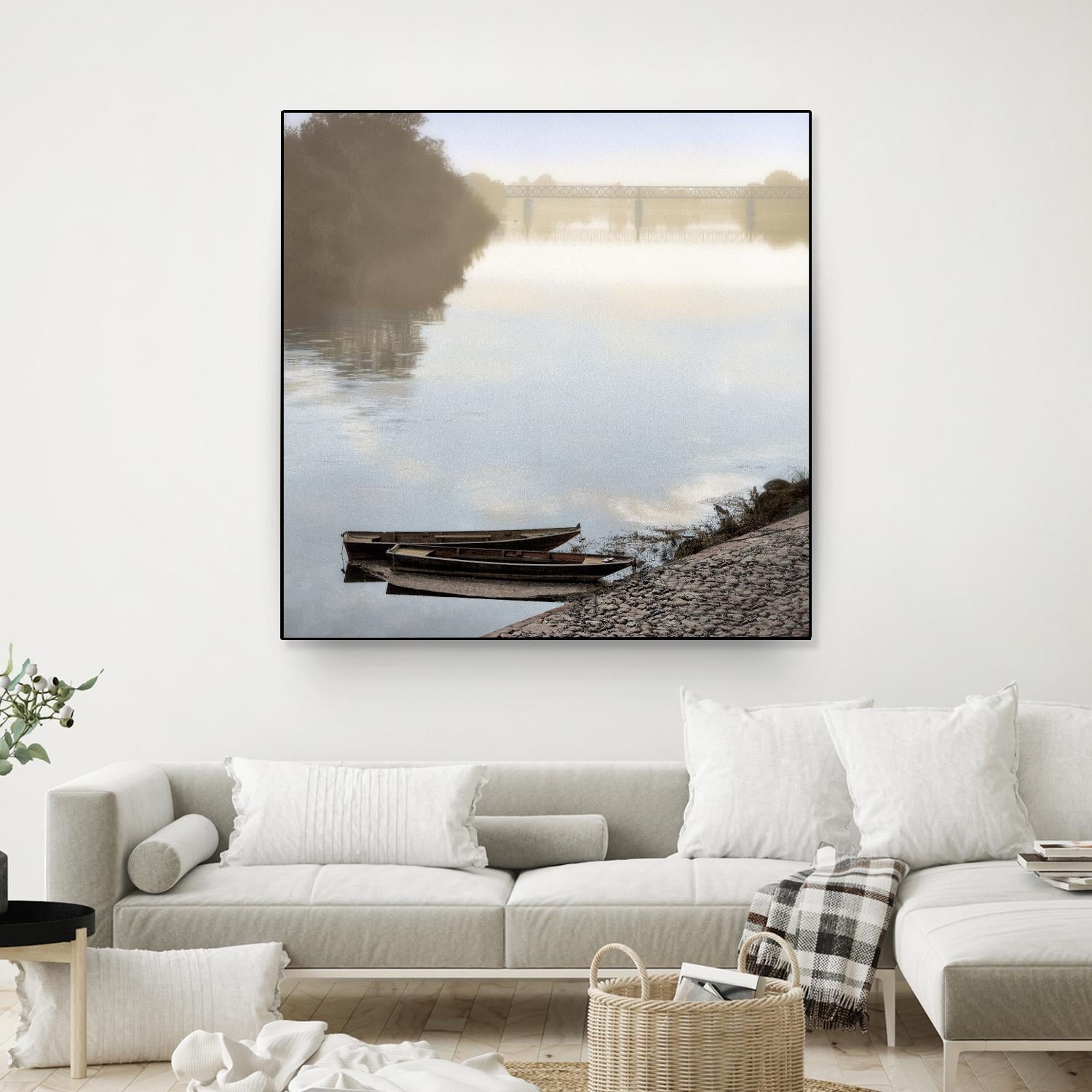 Boats on the Seine #2 - Impressionist River Landscape Painting - Wall Art for Living Room, Office & Bedroom Decor