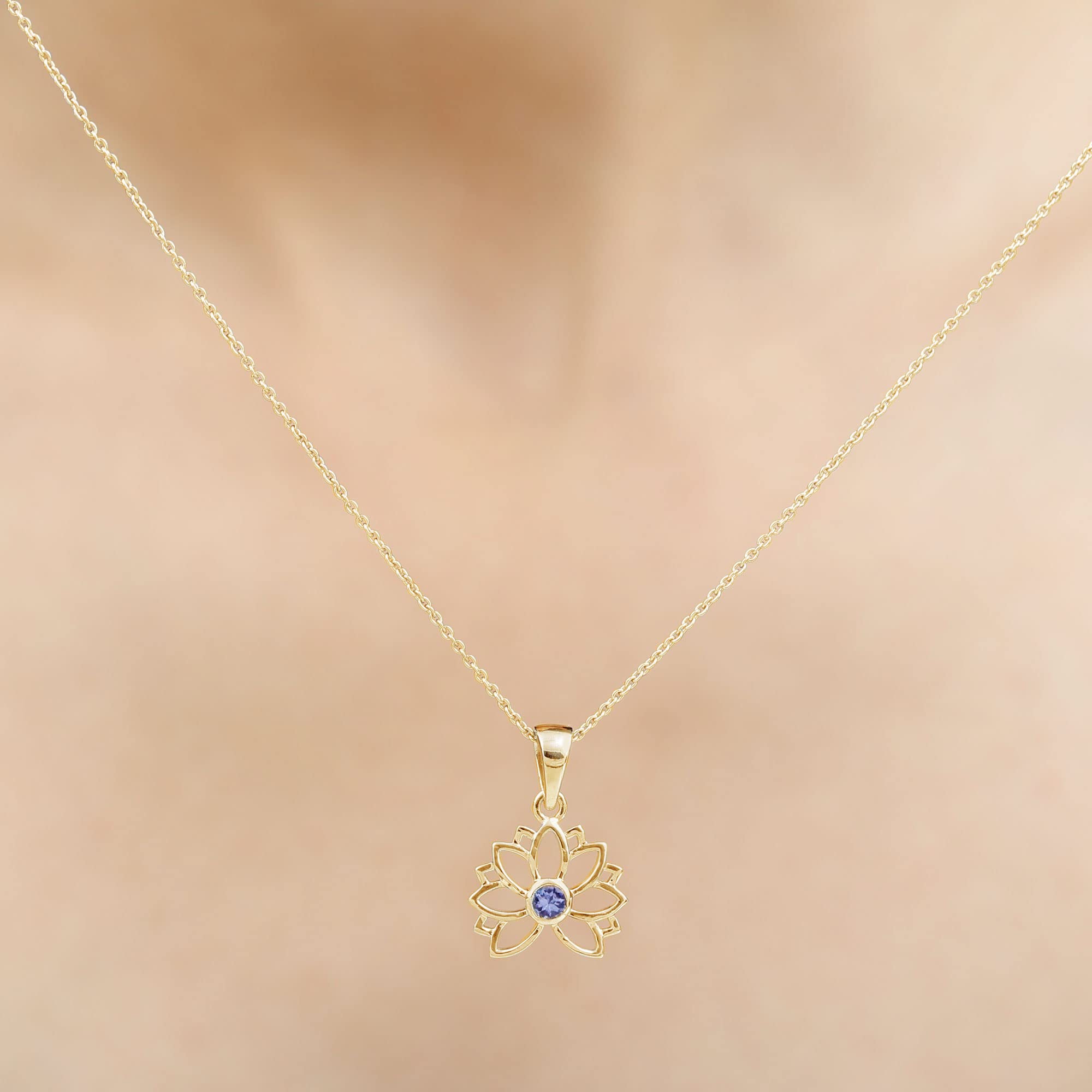 AAA Quality Tanzanite Lotus Flower Necklace for Women - Sterling Silver Pendant with 18 Inch Chain - Elegant Jewelry Gift for Birthday, Anniversary & Special Occasions