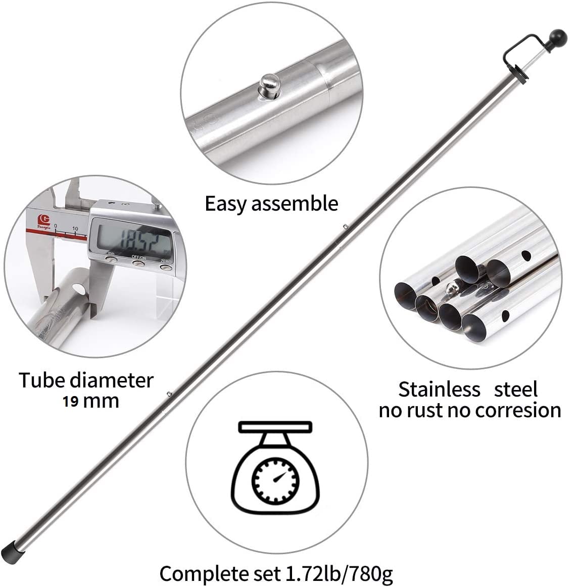 Heavy Duty Adjustable Tarp Poles - Thickened Replacement Tent Poles for Canopy, Shelter & Awning | Perfect for Camping, Outdoor Events & Emergency Shelters