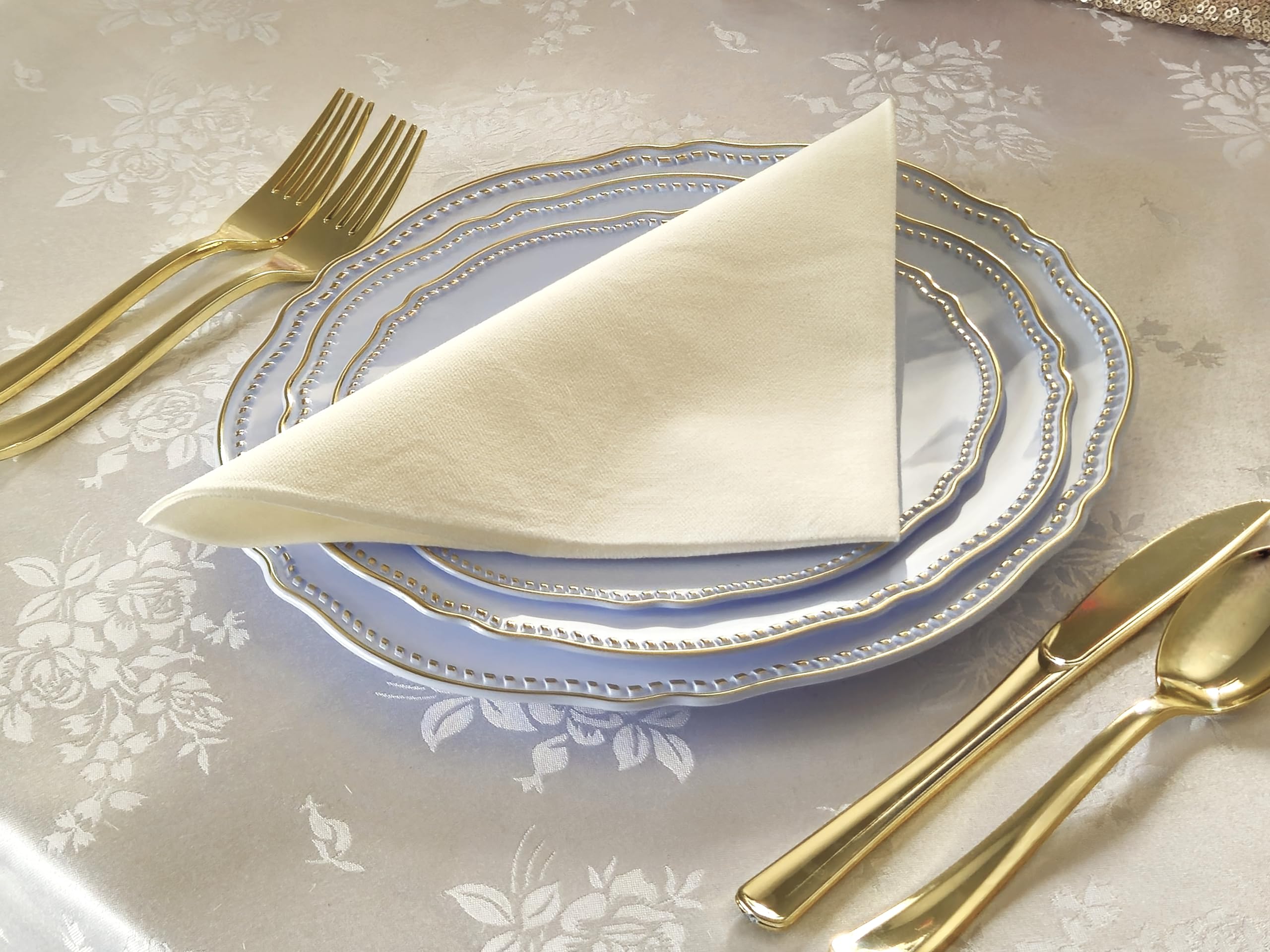 OCCASIONS 120-Pack Heavyweight Disposable Plastic Plates for Weddings & Parties - 10.25'' Dinner Plates in Rochelle Blue & Gold - Elegant Tableware for Bridal Showers, Baby Showers & Special Events